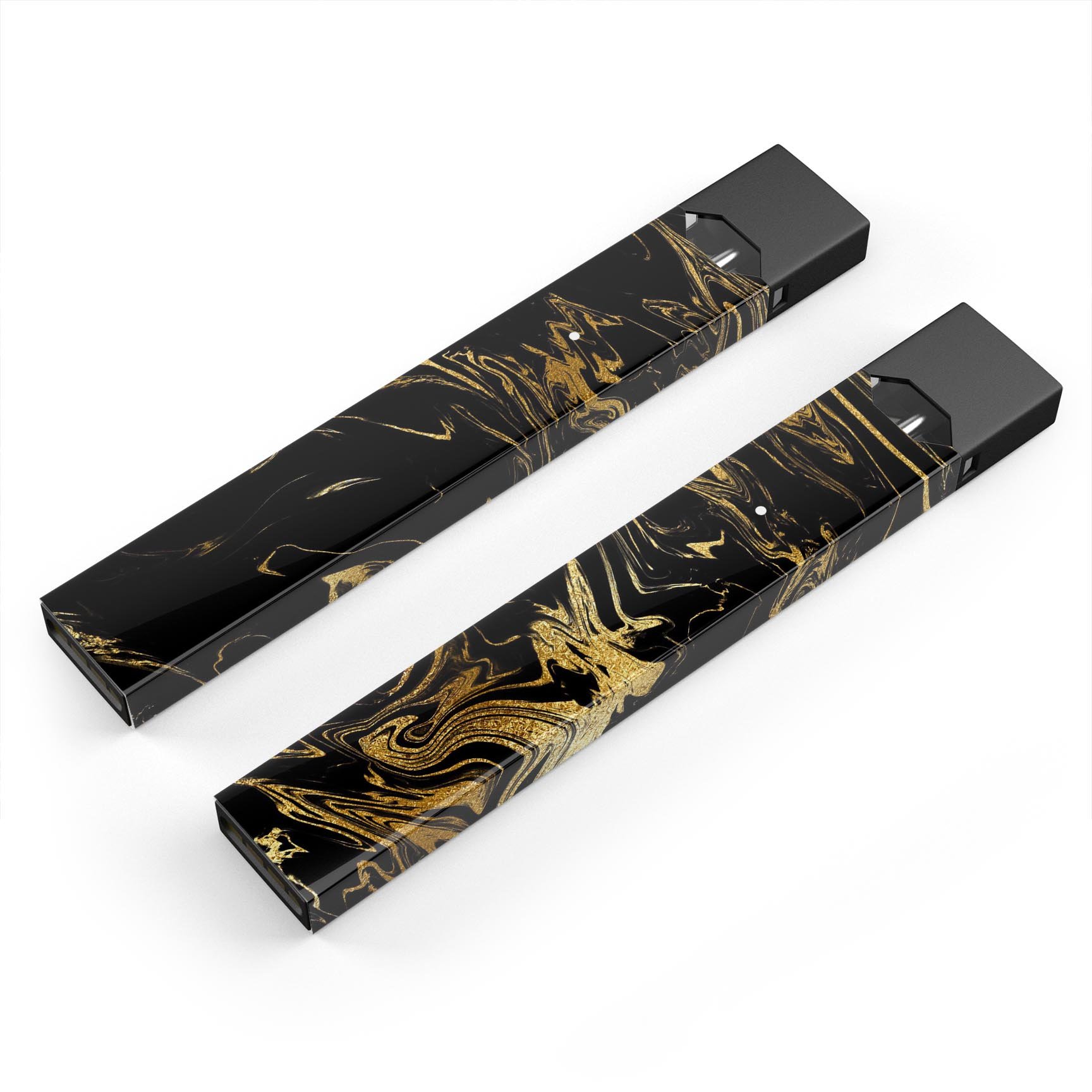 Black & Gold Marble Swirl V12 skin wrap for JUUL device, showcasing a stylish marble design with premium finish.