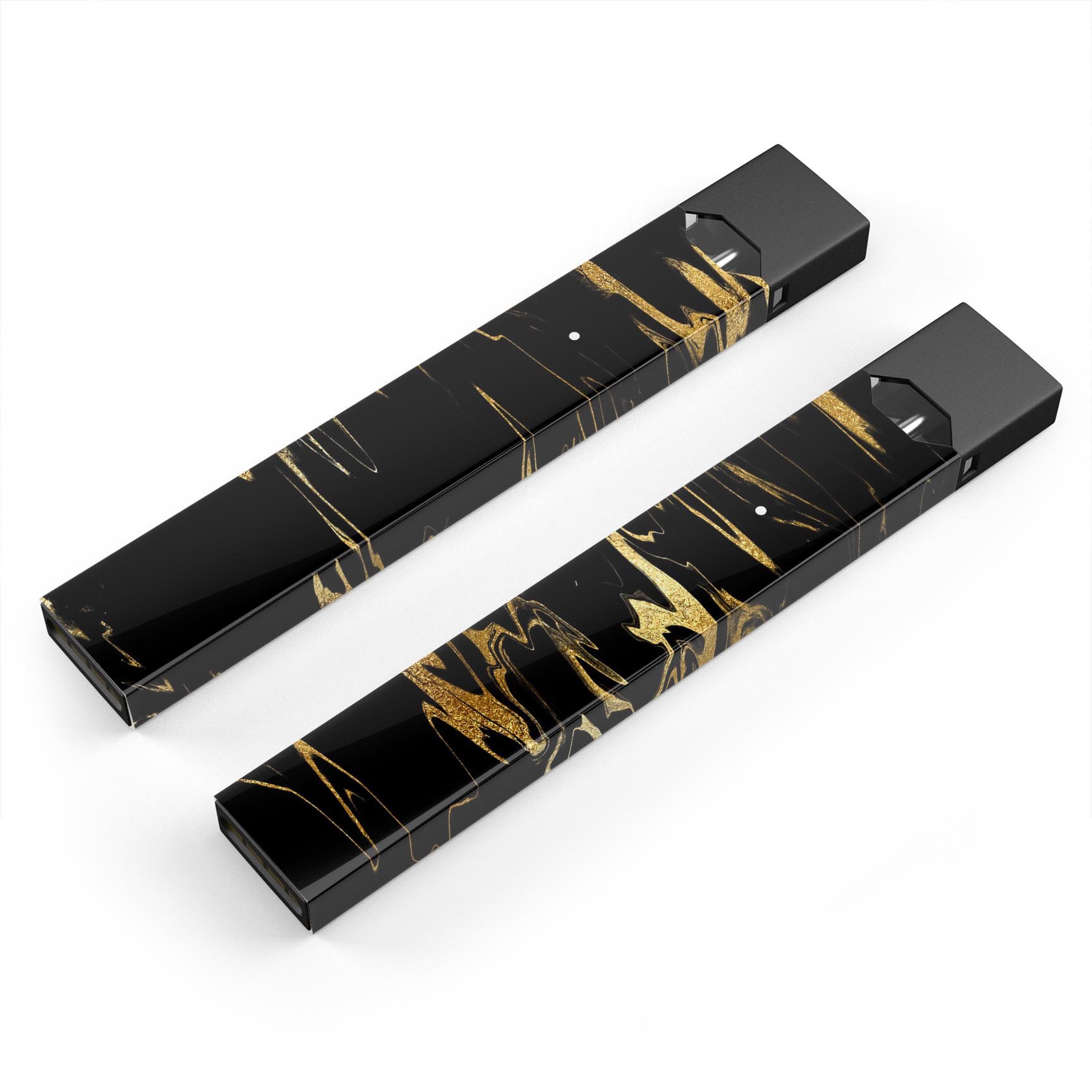 Black and gold marble swirl skin wrap for JUUL vaping device, showcasing a stylish design and premium quality.