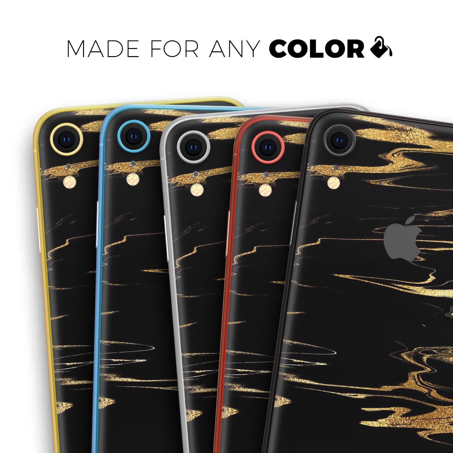 Black & Gold Marble Swirl V2 skin for Apple iPhone XR and XS, showcasing a stylish marble design.