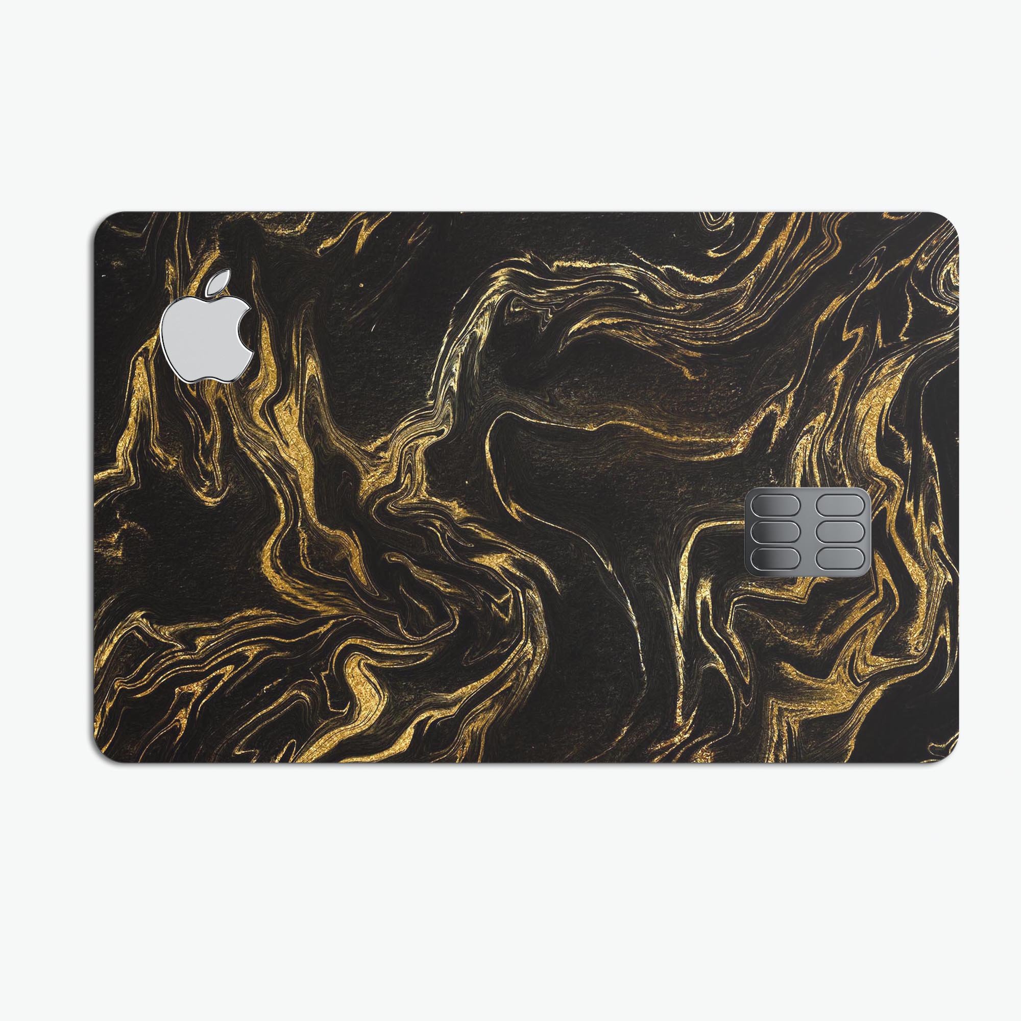 Black & Gold Marble Swirl V3 decal skin for Apple Card, showcasing a stylish marble design with premium protective features.