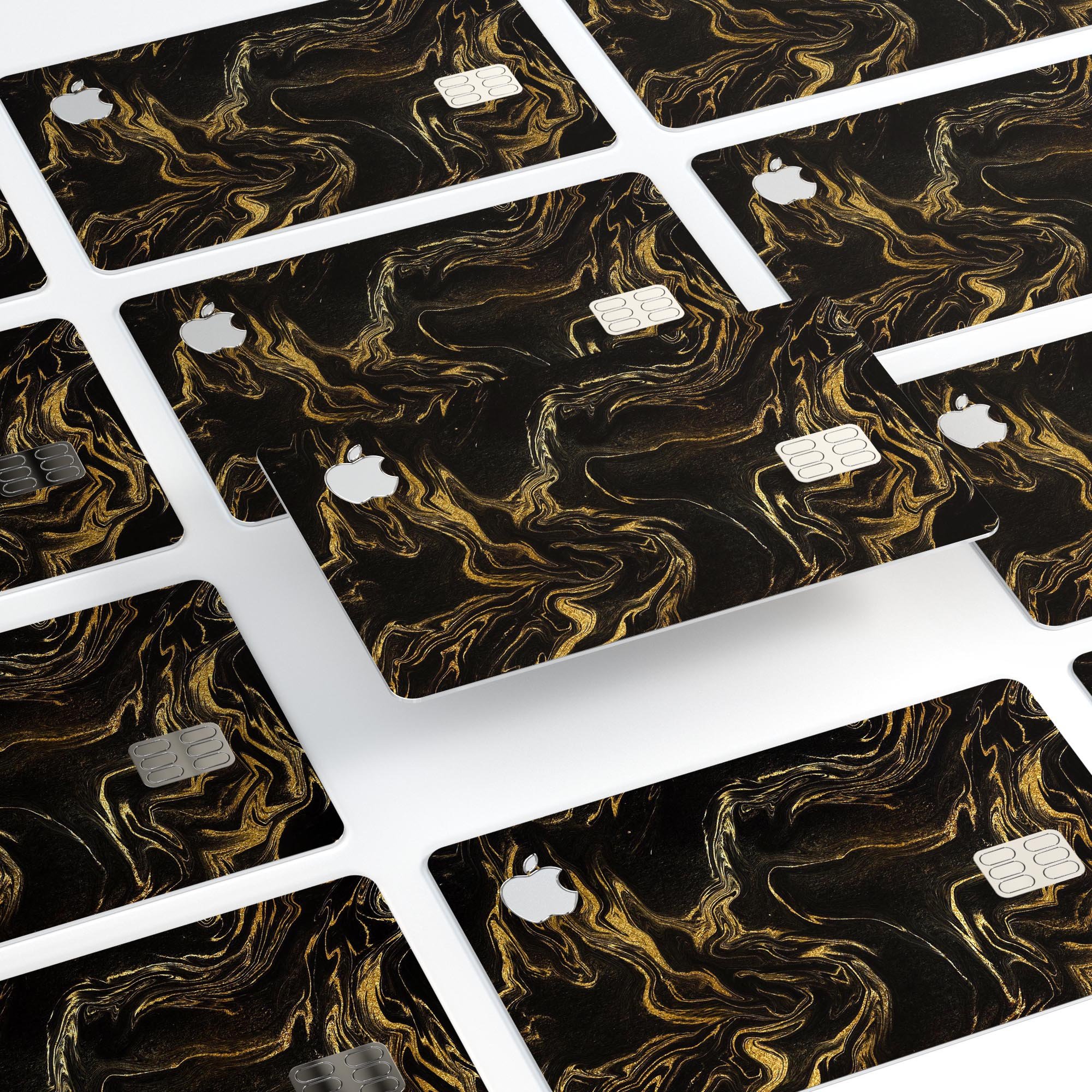 Black & Gold Marble Swirl V3 decal skin for Apple Card, showcasing a stylish marble design with premium protective features.