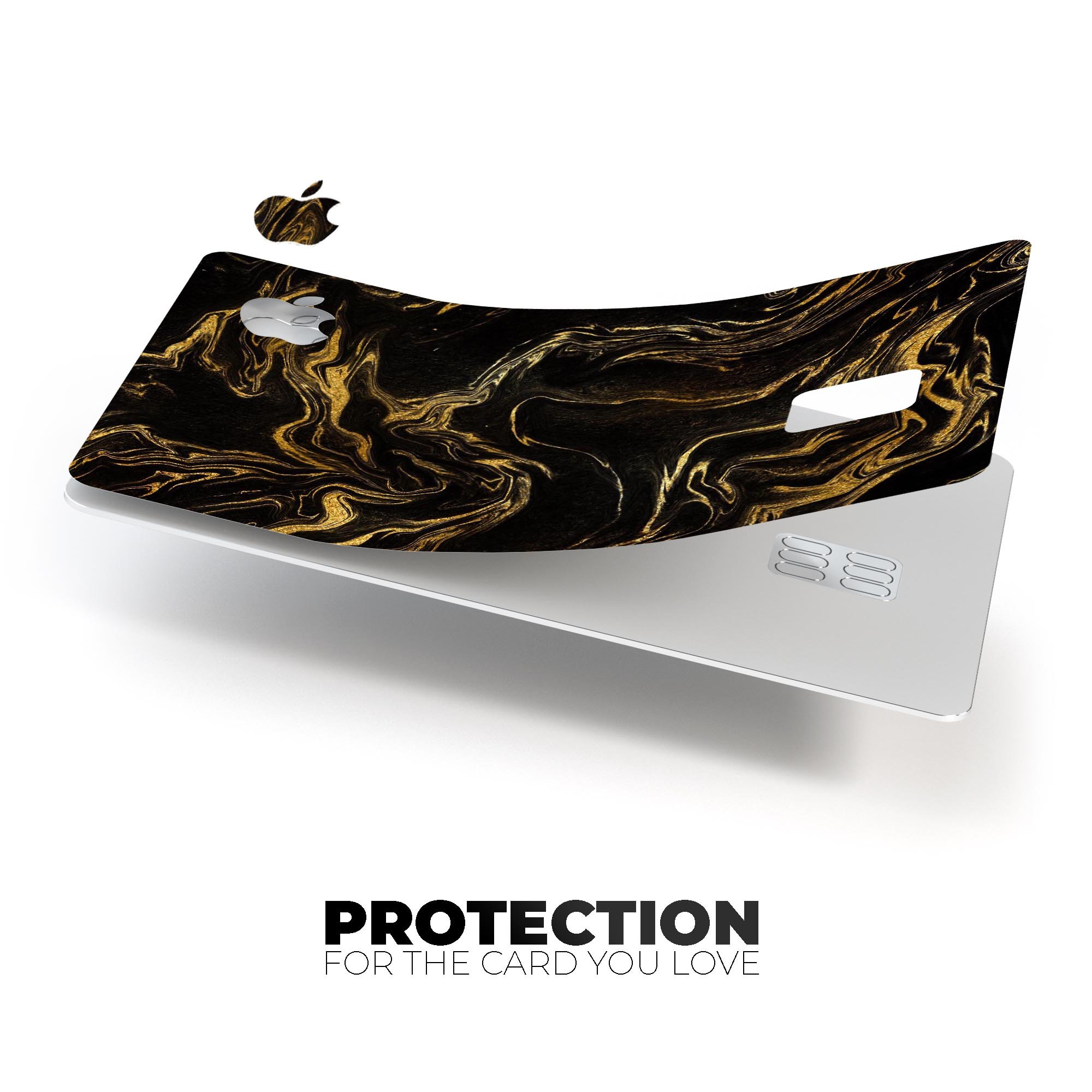 Black & Gold Marble Swirl V3 decal skin for Apple Card, showcasing a stylish marble design with premium protective features.