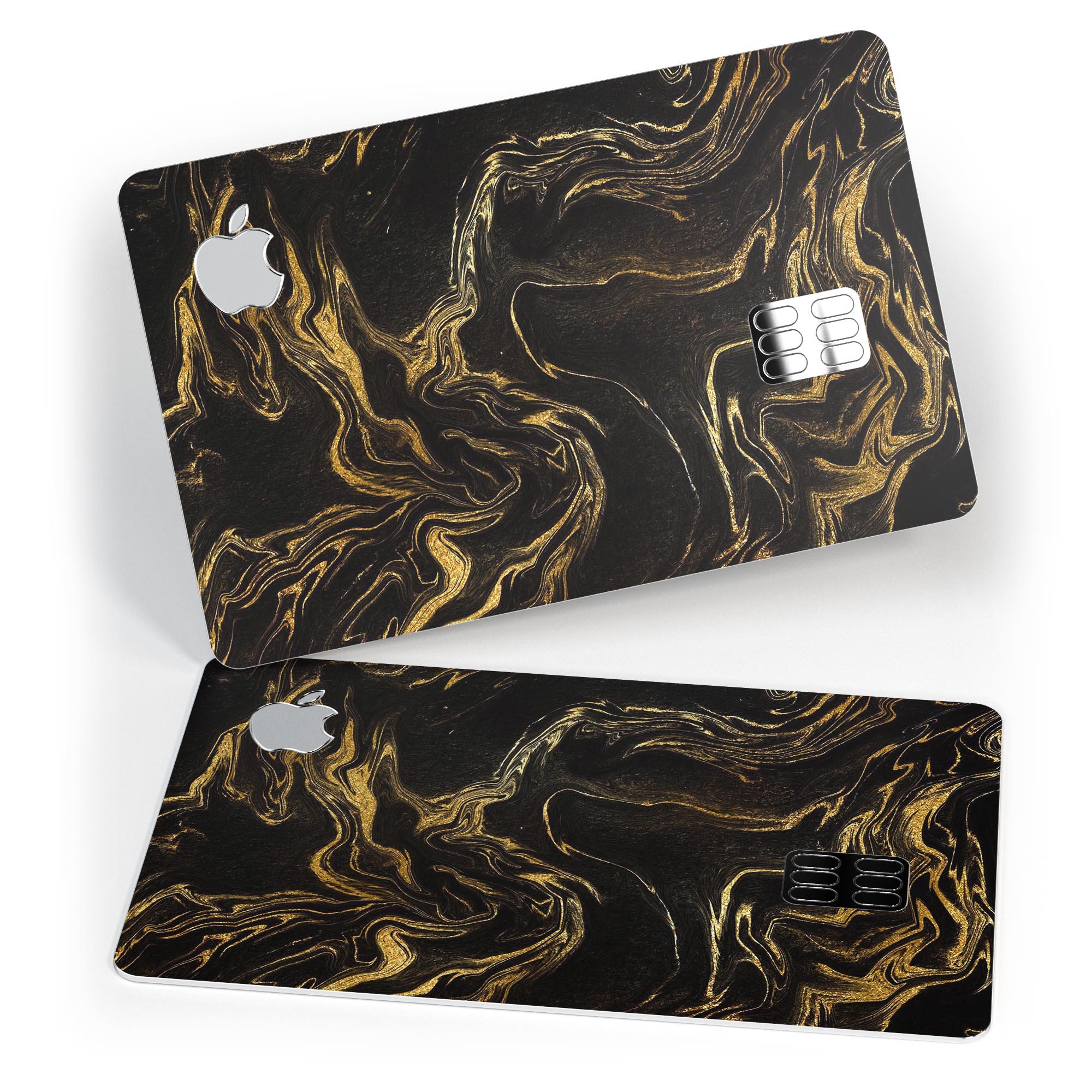 Black & Gold Marble Swirl V3 decal skin for Apple Card, showcasing a stylish marble design with premium protective features.