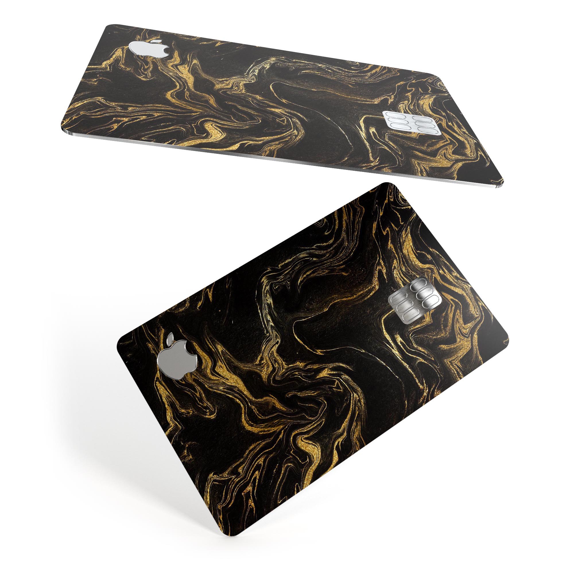 Black & Gold Marble Swirl V3 decal skin for Apple Card, showcasing a stylish marble design with premium protective features.