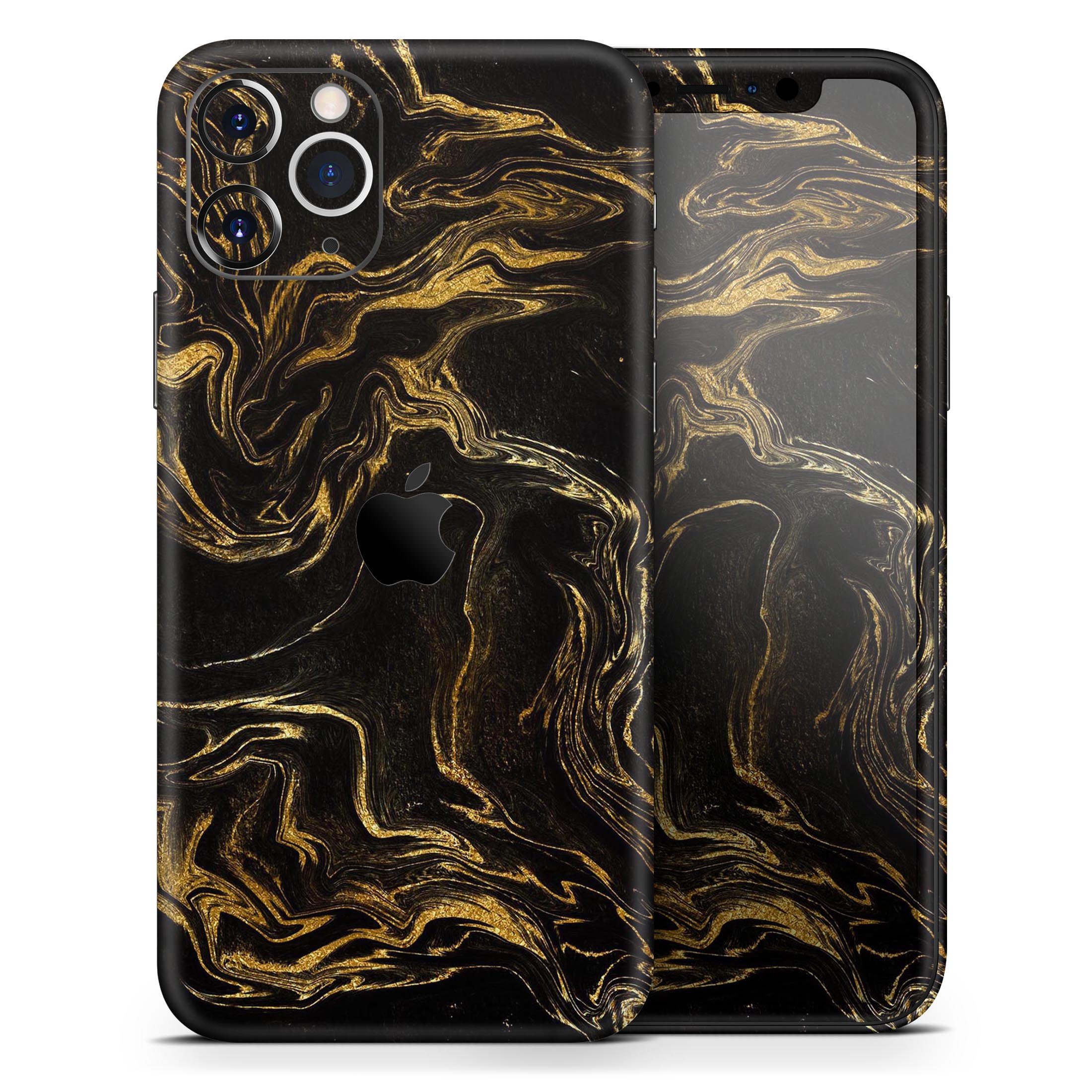 Black & Gold Marble Swirl V3 skin for Apple iPhone, showcasing a stylish marble design with a glossy finish.