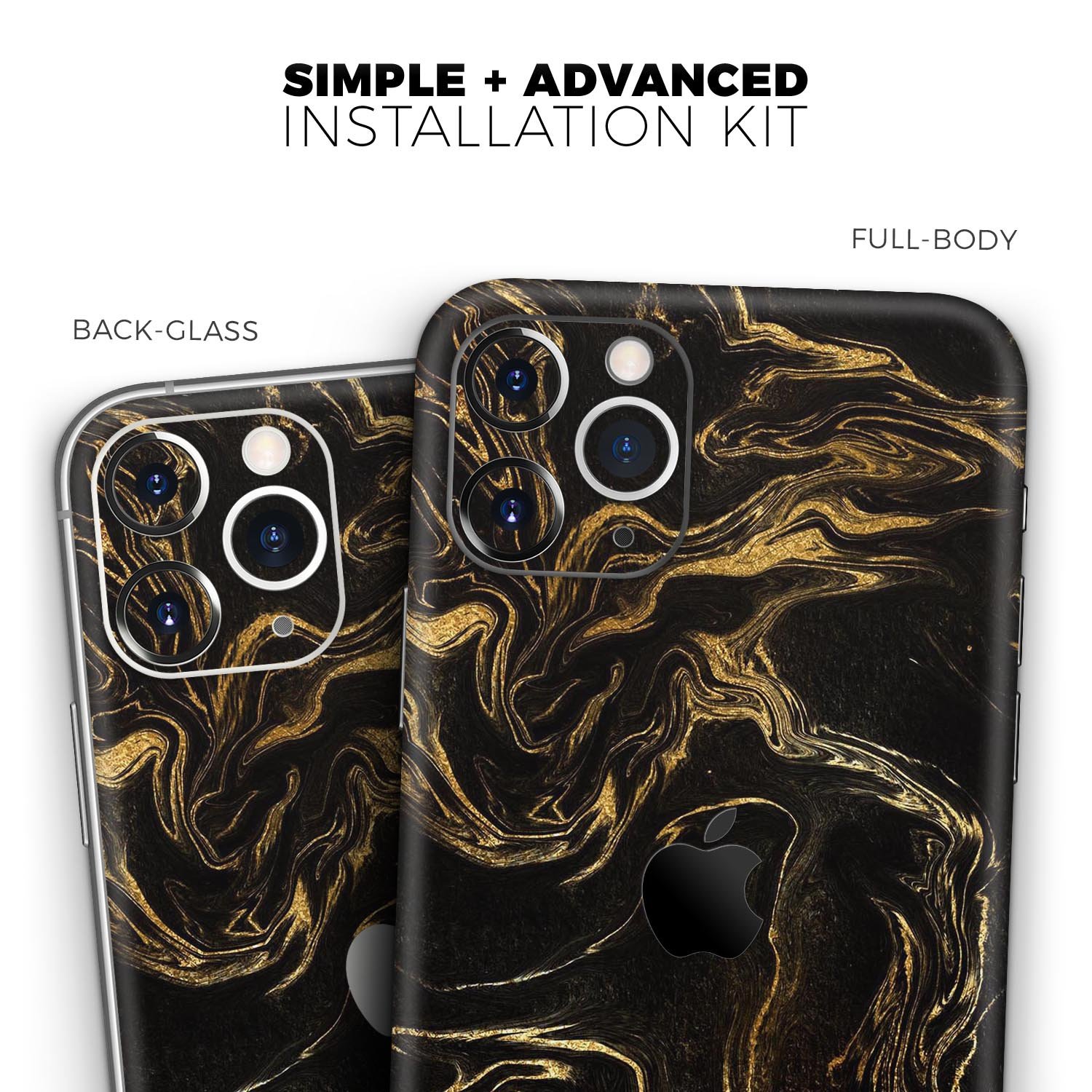 Black & Gold Marble Swirl V3 skin for Apple iPhone, showcasing a stylish marble design with a glossy finish.