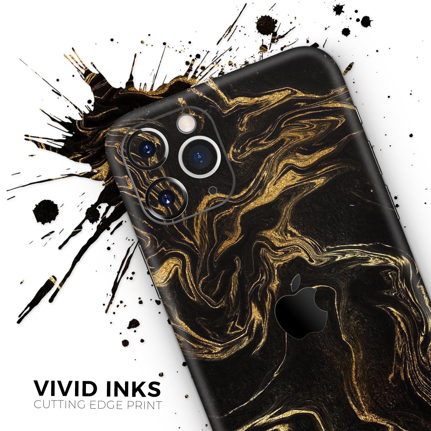 Black & Gold Marble Swirl V3 skin for Apple iPhone, showcasing a stylish marble design with a glossy finish.