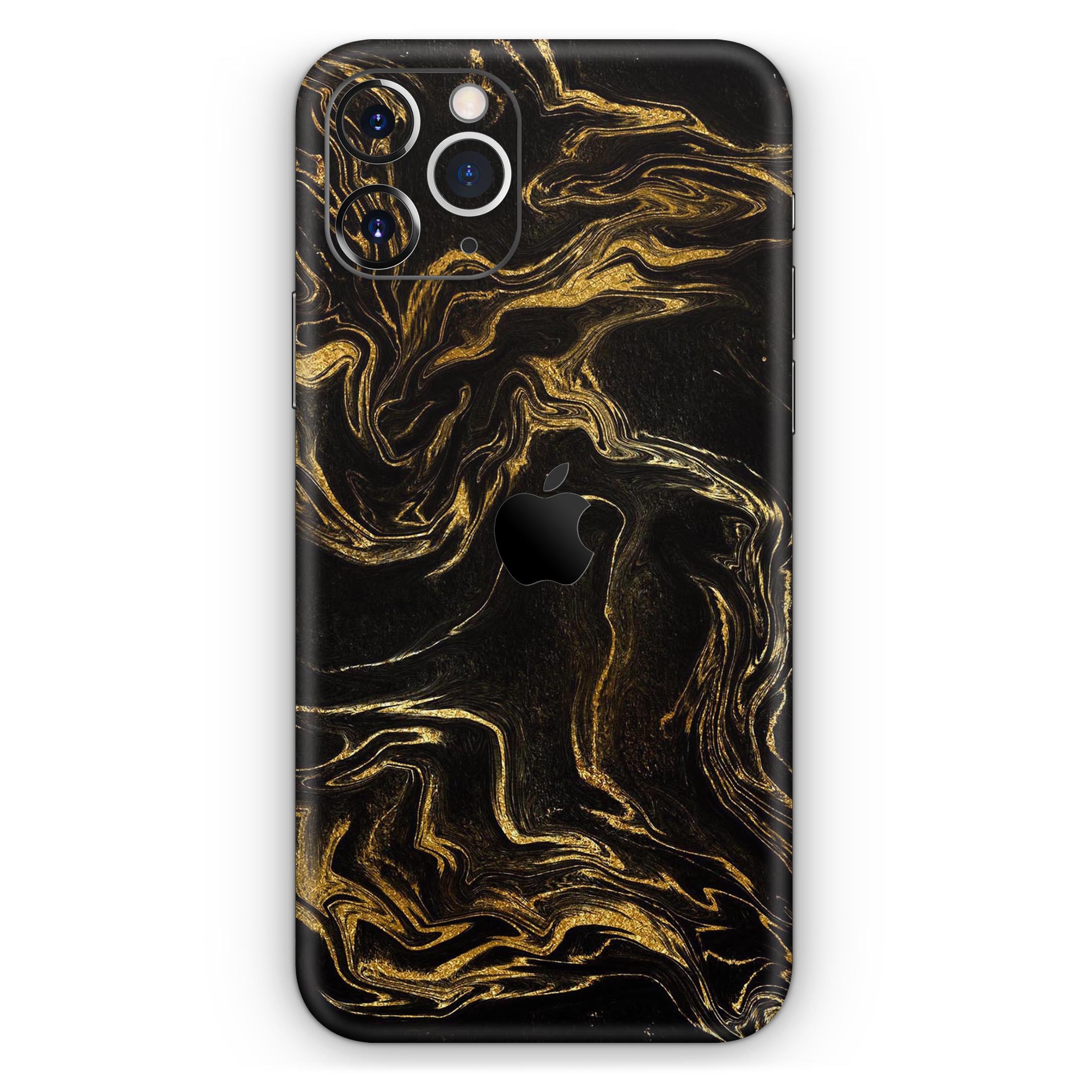 Black & Gold Marble Swirl V3 skin for Apple iPhone, showcasing a stylish marble design with a glossy finish.