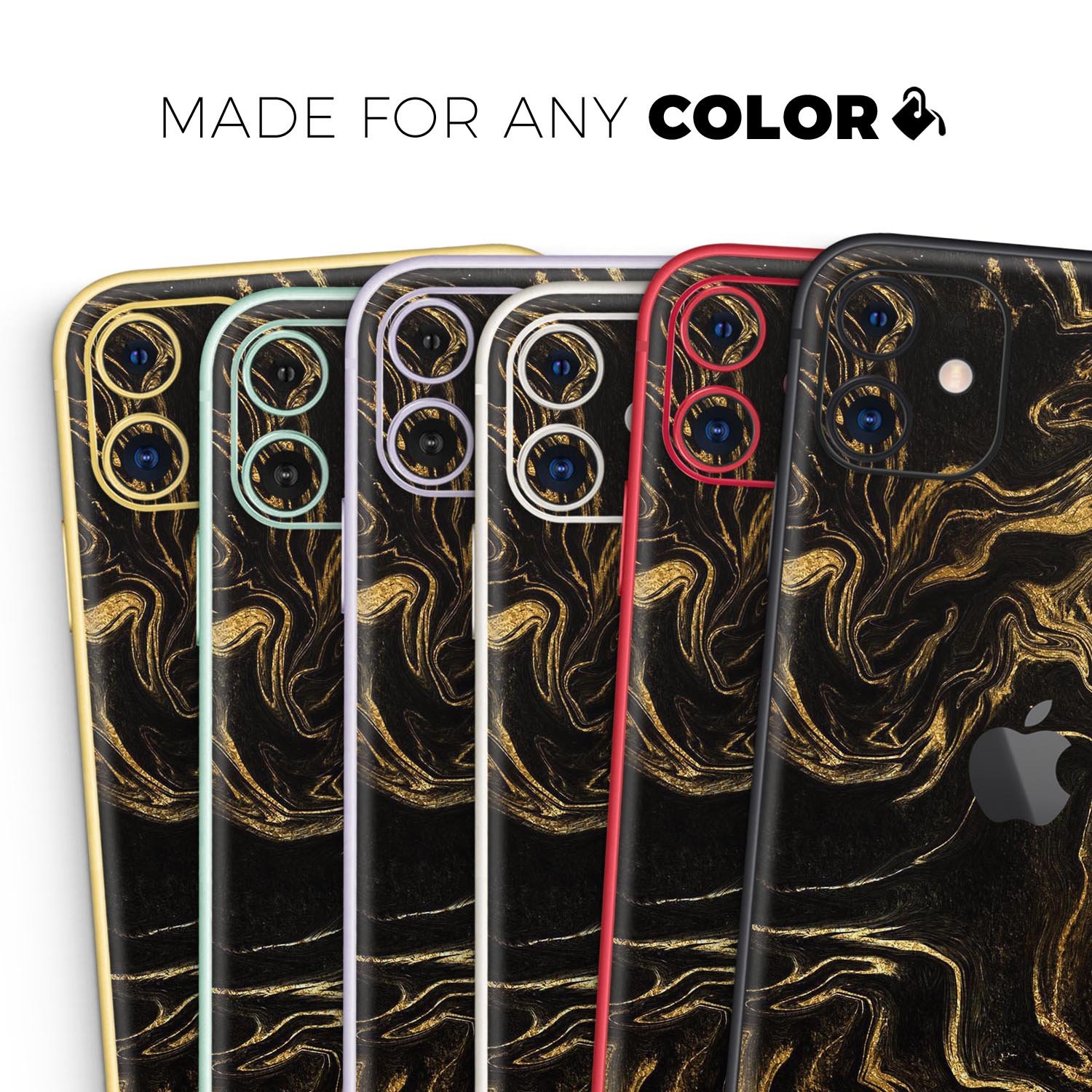 Black & Gold Marble Swirl V3 skin for Apple iPhone, showcasing a stylish marble design with a glossy finish.