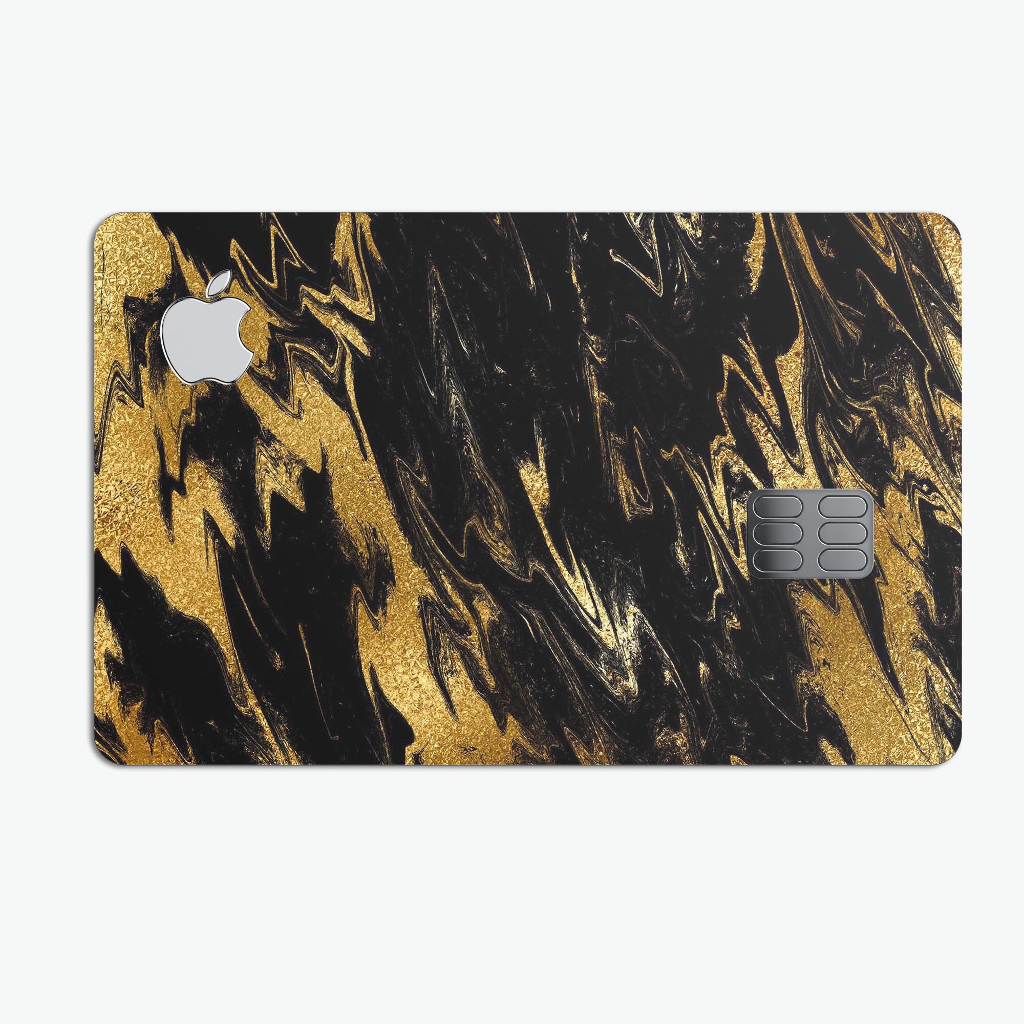 Black & Gold Marble Swirl V5 decal skin for Apple Card, showcasing a luxurious marble design with premium finish.