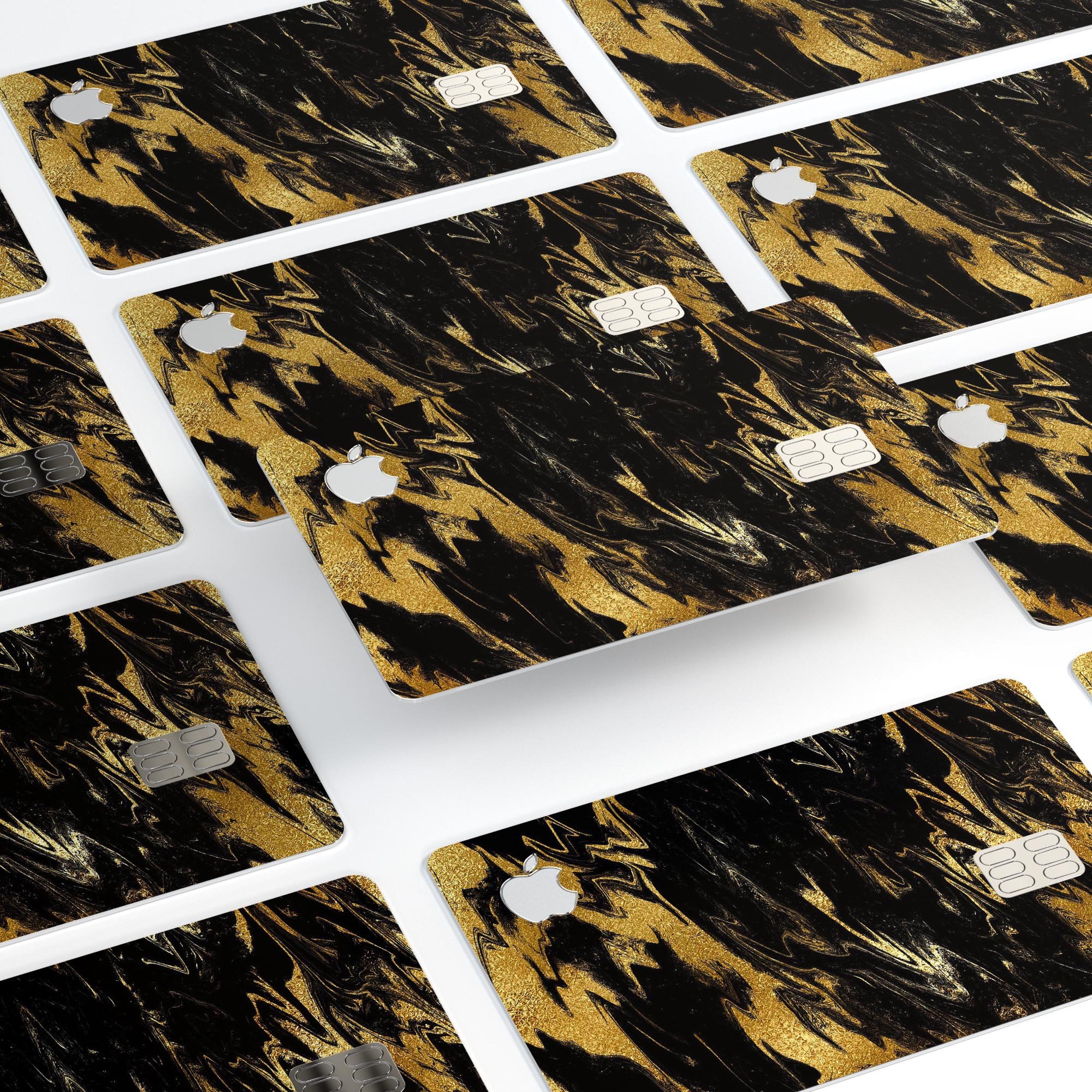 Black & Gold Marble Swirl V5 decal skin for Apple Card, showcasing a luxurious marble design with premium finish.