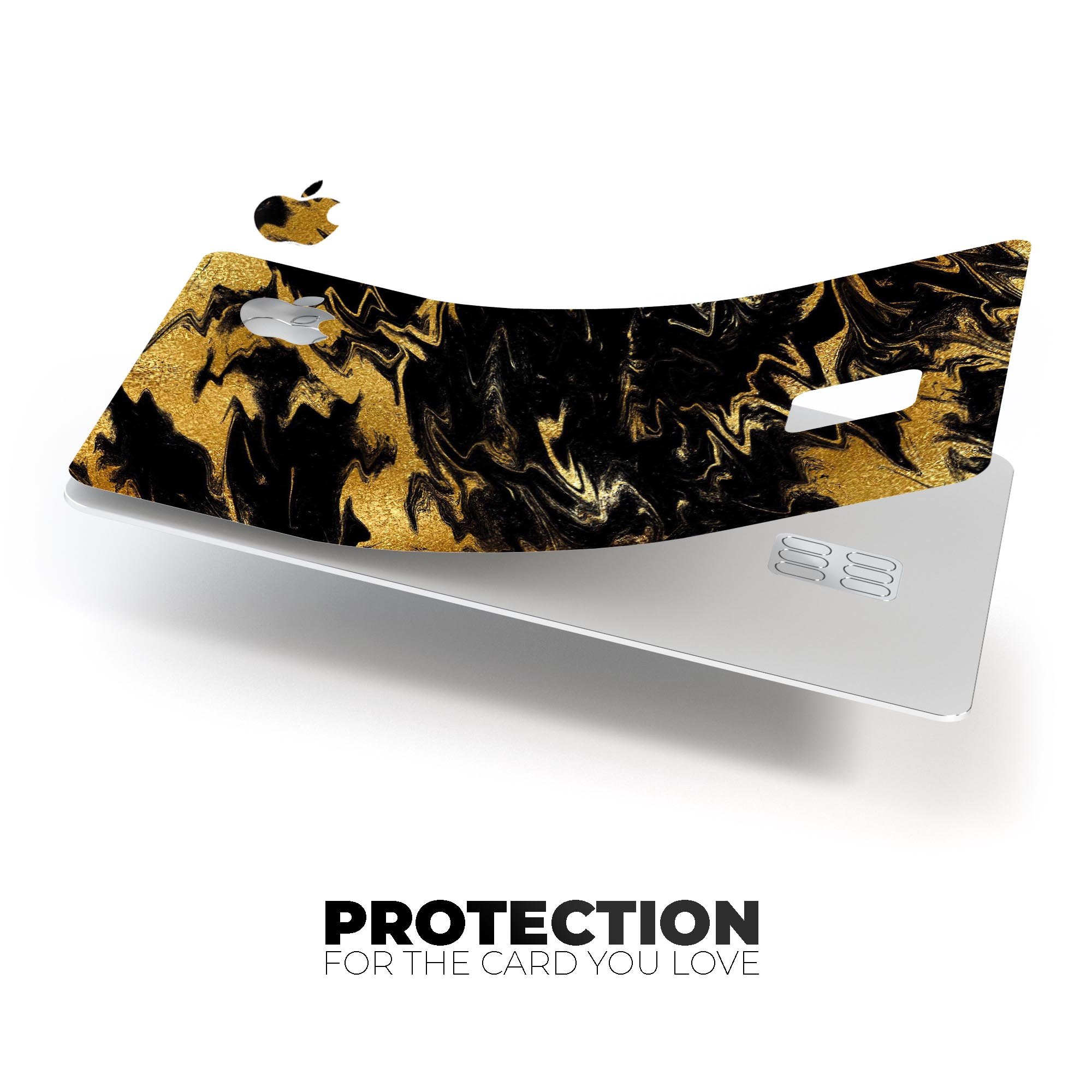 Black & Gold Marble Swirl V5 decal skin for Apple Card, showcasing a luxurious marble design with premium finish.