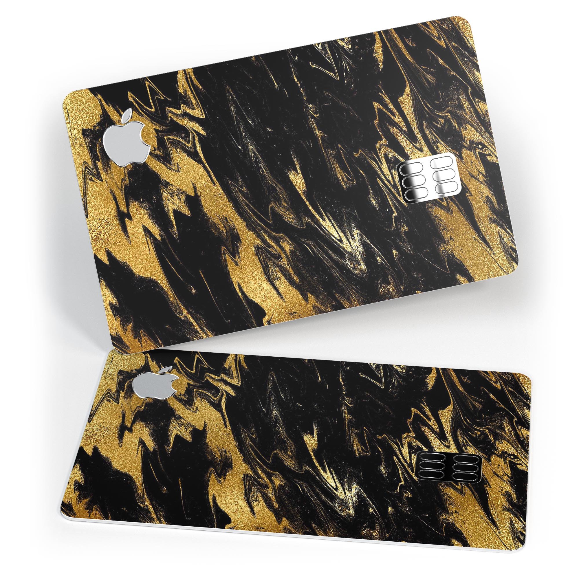 Black & Gold Marble Swirl V5 decal skin for Apple Card, showcasing a luxurious marble design with premium finish.