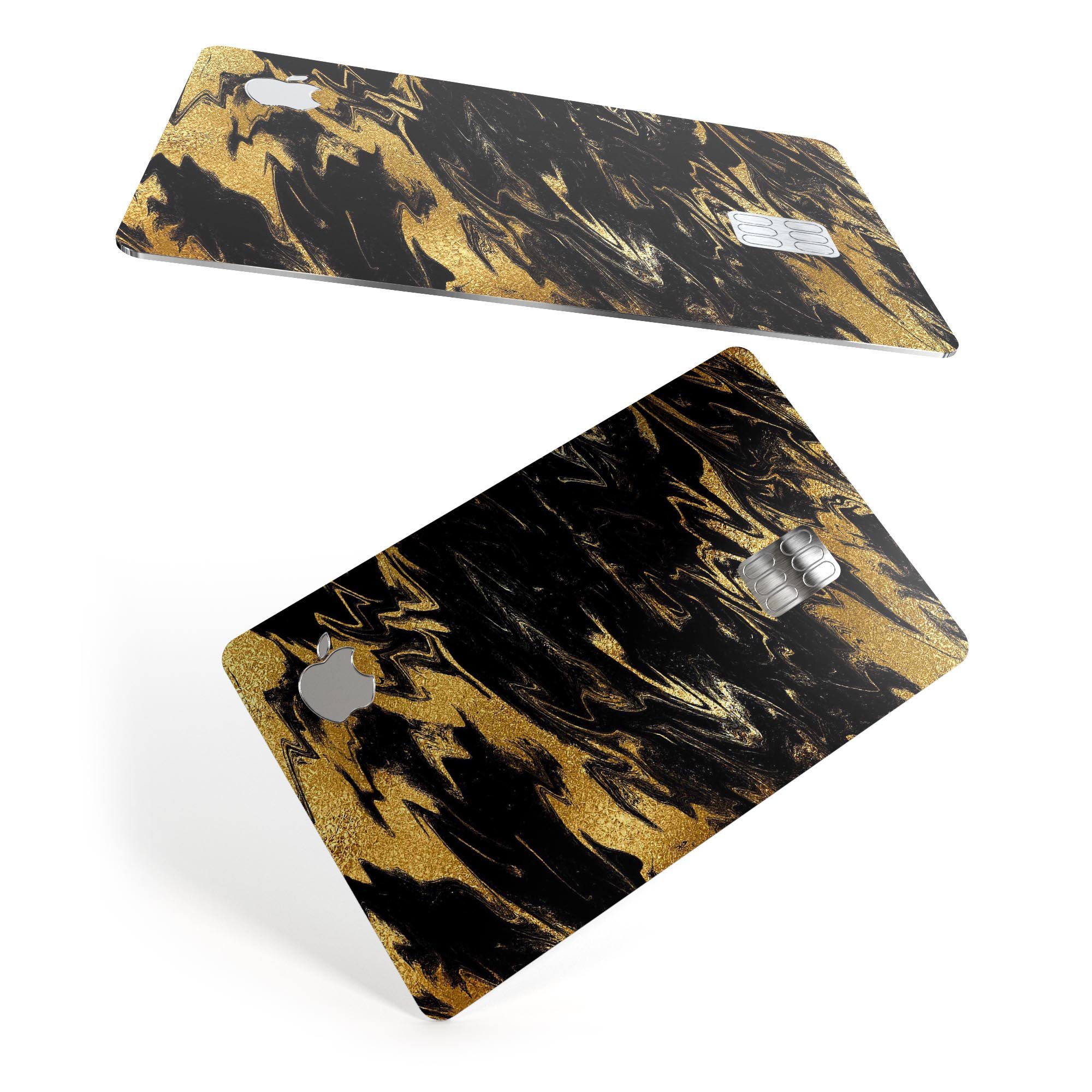 Black & Gold Marble Swirl V5 decal skin for Apple Card, showcasing a luxurious marble design with premium finish.