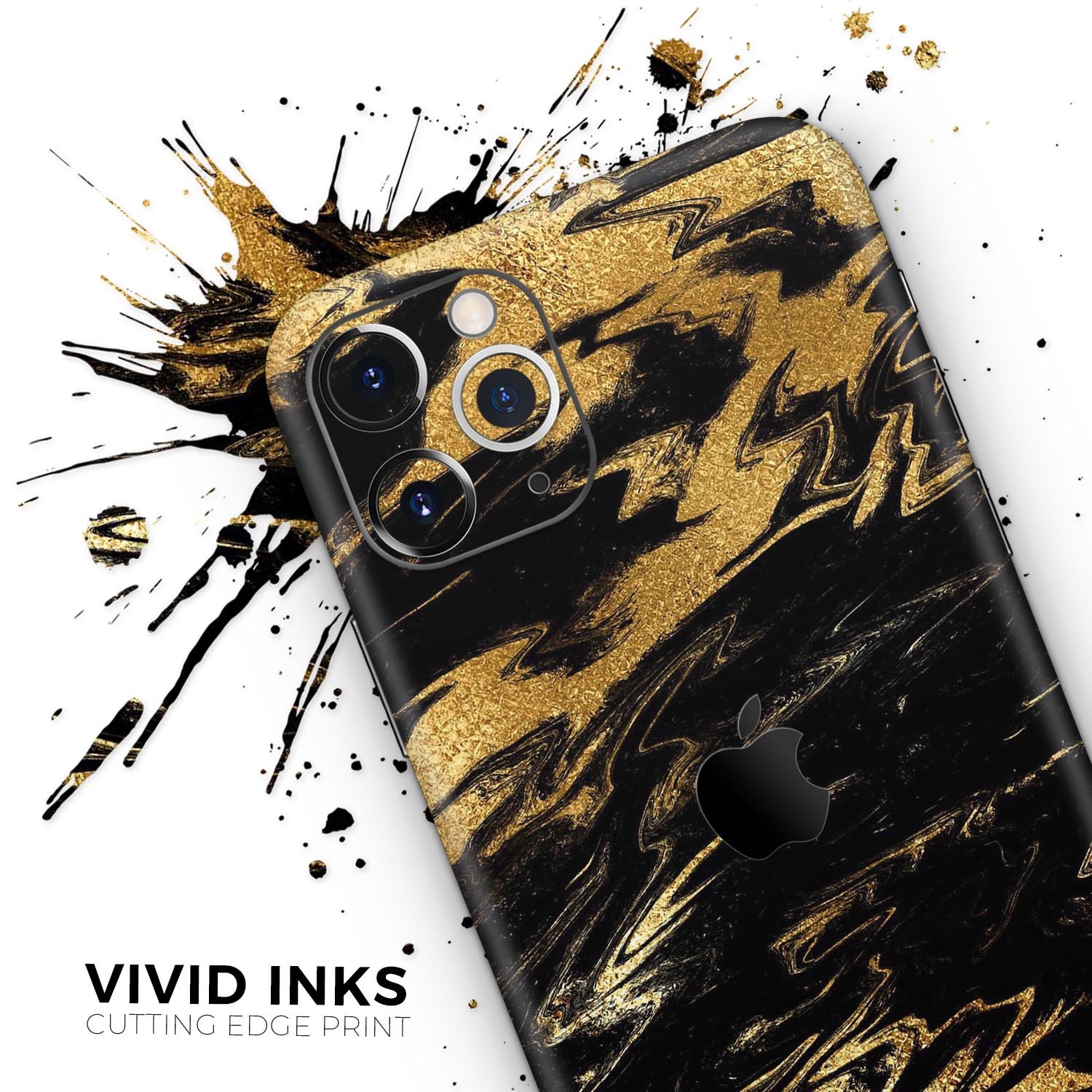 Black and gold marble swirl skin for Apple iPhone, showcasing a stylish design that enhances device appearance.