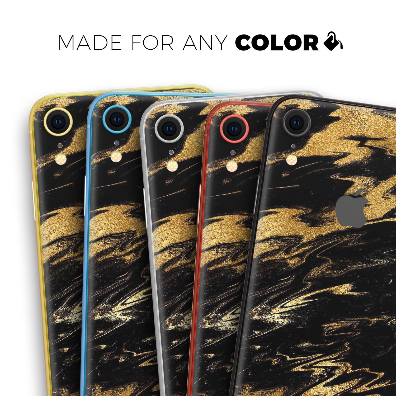 Black & Gold Marble Swirl Skin-Kit for Apple iPhone XR and XS, showcasing a stylish design with a premium finish.