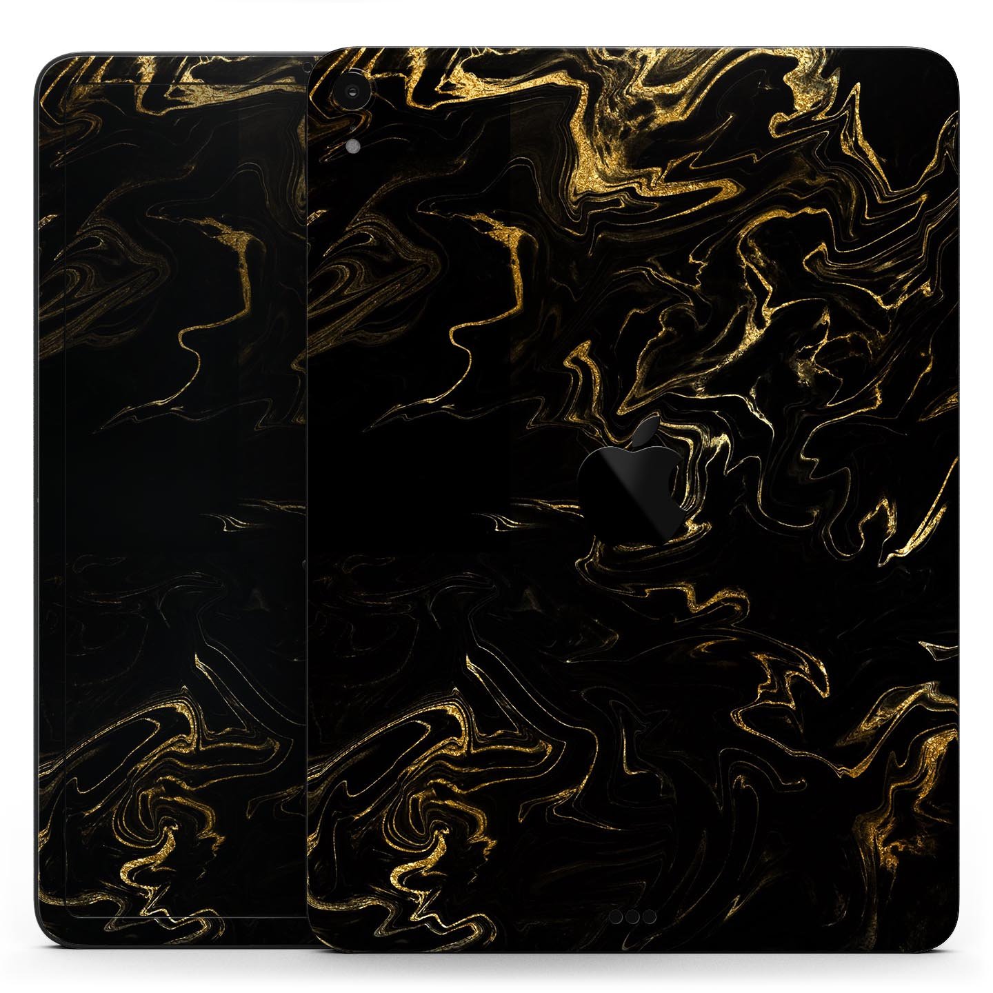 Black & Gold Marble Swirl V6 skin decal for Apple iPad, showcasing a luxurious marble design with a glossy finish.