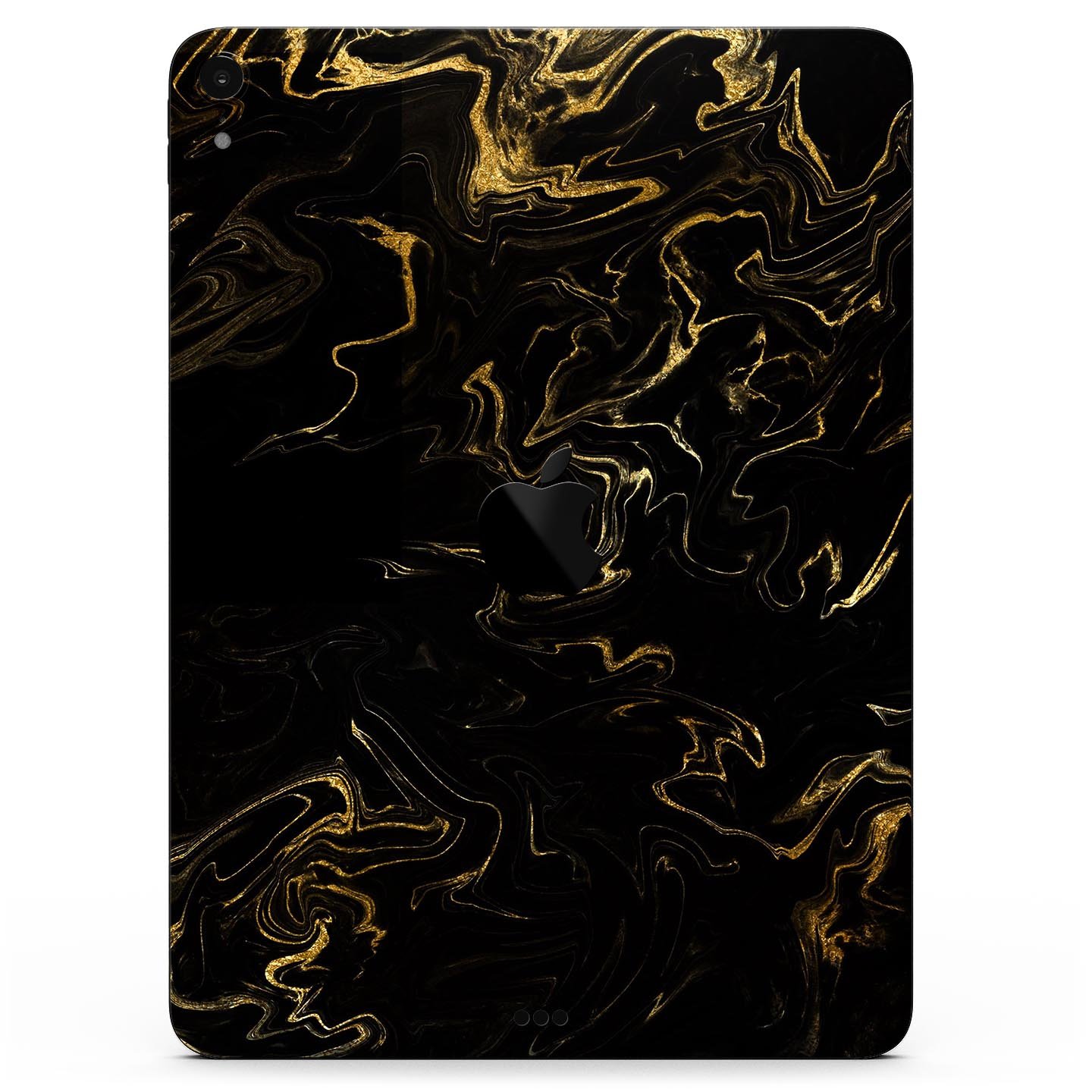 Black & Gold Marble Swirl V6 skin decal for Apple iPad, showcasing a luxurious marble design with a glossy finish.