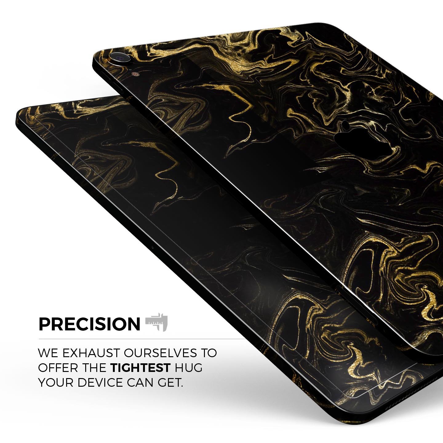 Black & Gold Marble Swirl V6 skin decal for Apple iPad, showcasing a luxurious marble design with a glossy finish.