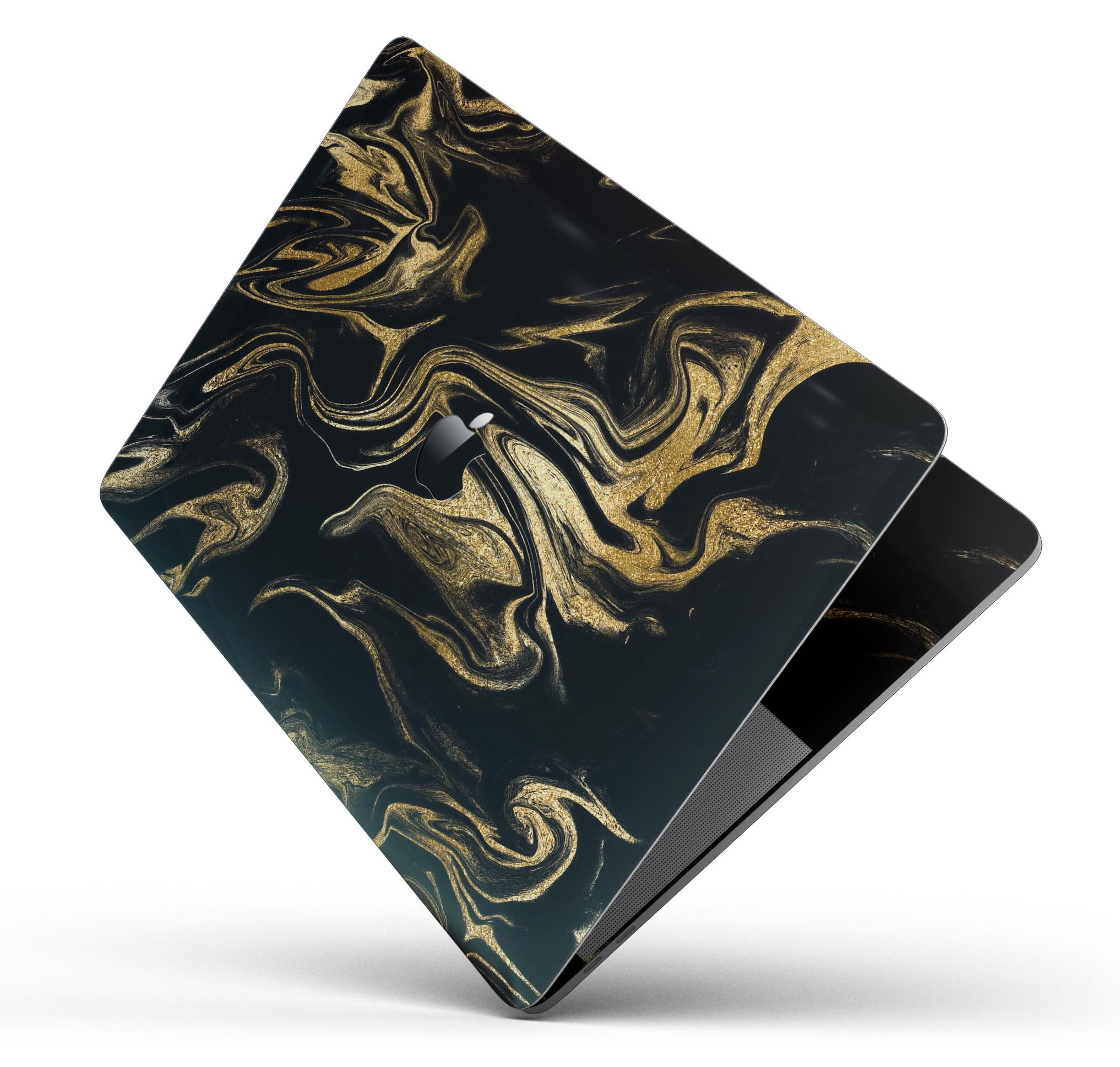 Black & Gold Marble Swirl V7 skin decal wrap kit for MacBook, showcasing a stylish marble design with a glossy finish.