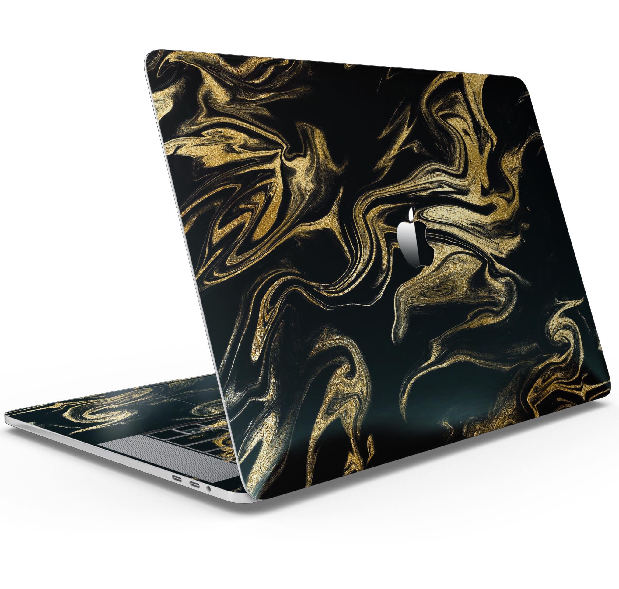 Black & Gold Marble Swirl V7 skin decal wrap kit for MacBook, showcasing a stylish marble design with a glossy finish.