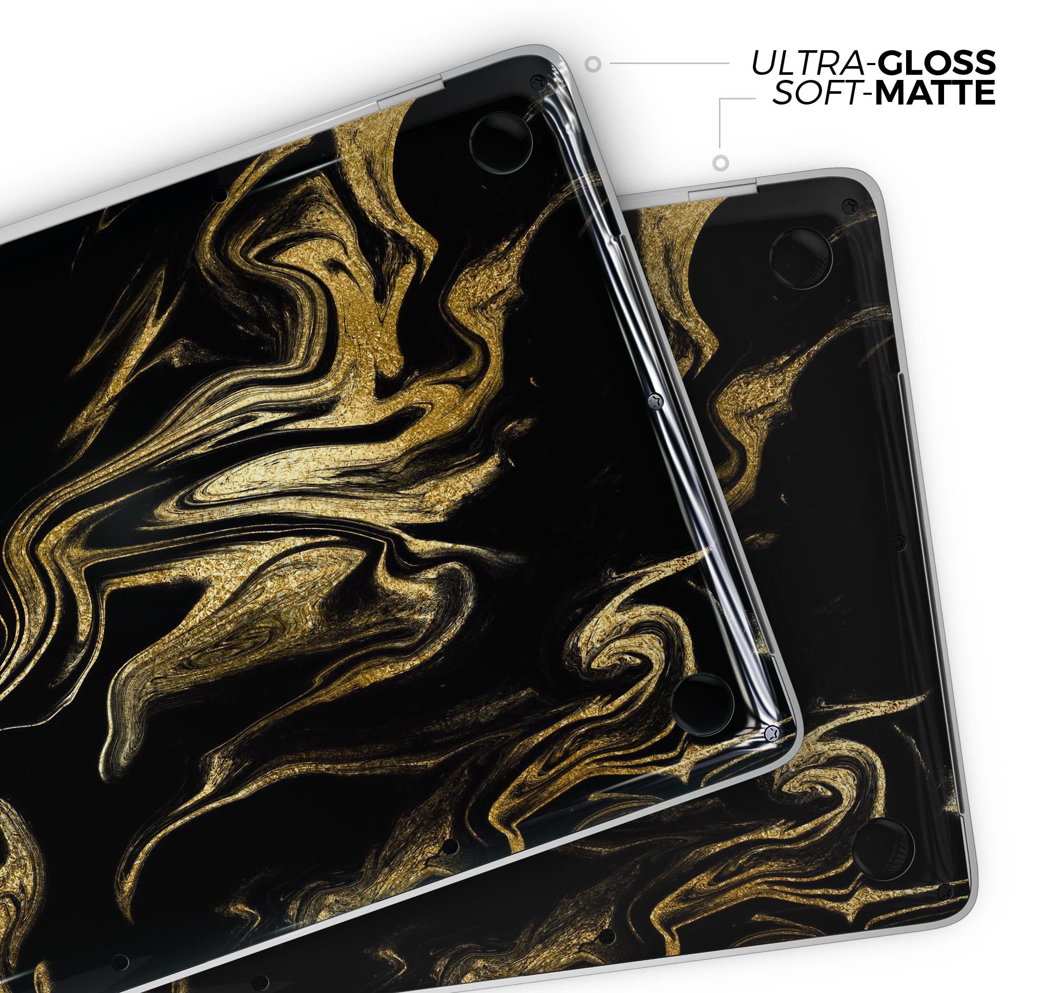 Black & Gold Marble Swirl V7 skin decal wrap kit for MacBook, showcasing a stylish marble design with a glossy finish.