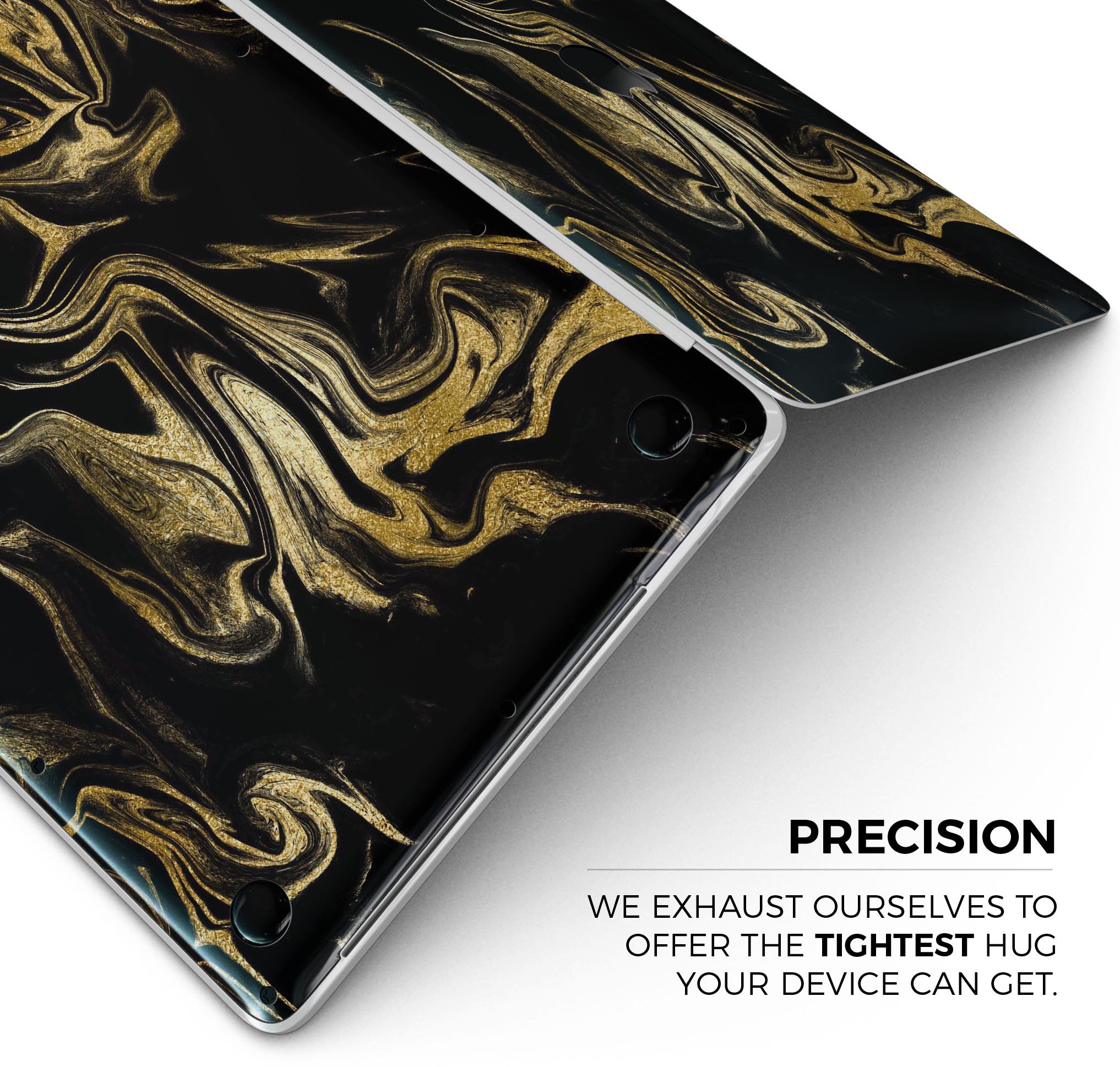 Black & Gold Marble Swirl V7 skin decal wrap kit for MacBook, showcasing a stylish marble design with a glossy finish.