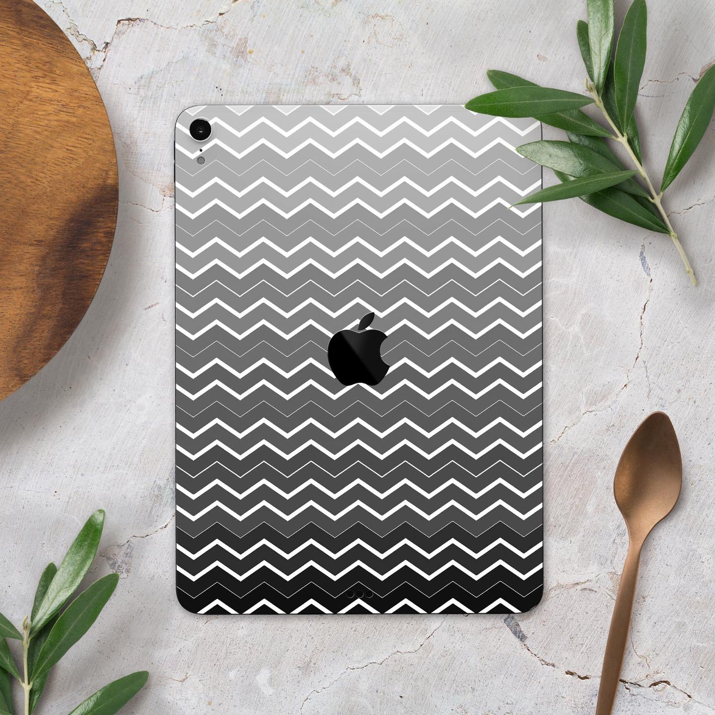 Black Gradient Layered Chevron skin decal for Apple devices, showcasing a sleek design and premium quality materials.