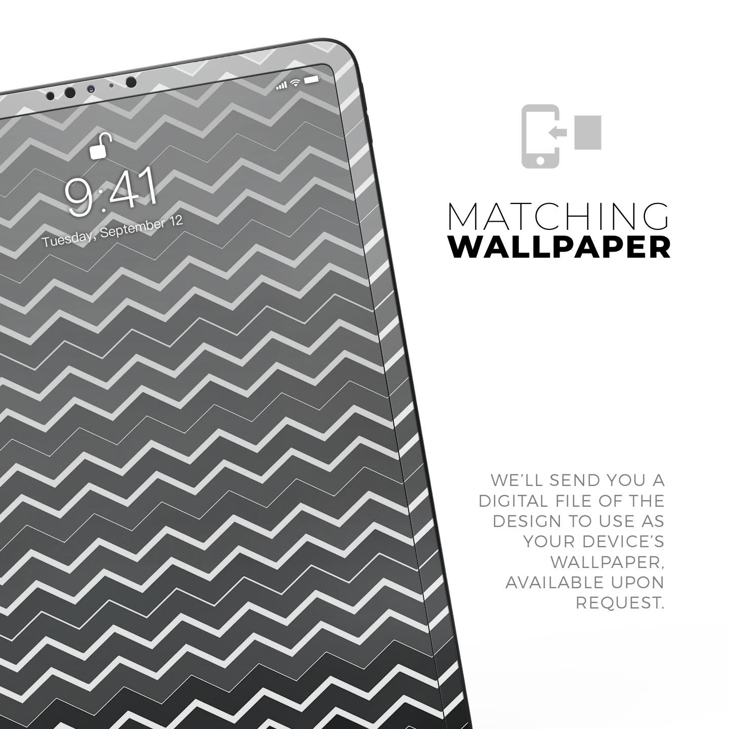 Black Gradient Layered Chevron skin decal for Apple devices, showcasing a sleek design and premium quality materials.