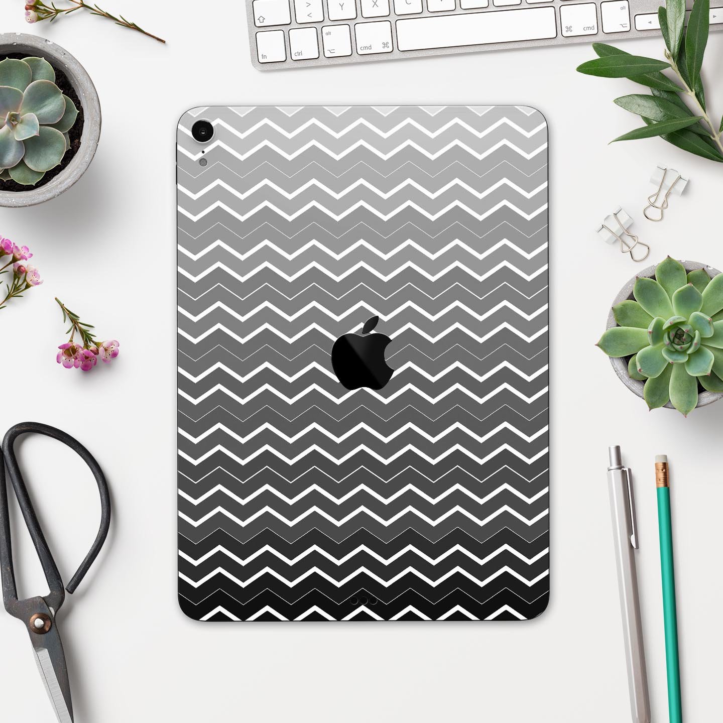 Black Gradient Layered Chevron skin decal for Apple devices, showcasing a sleek design and premium quality materials.