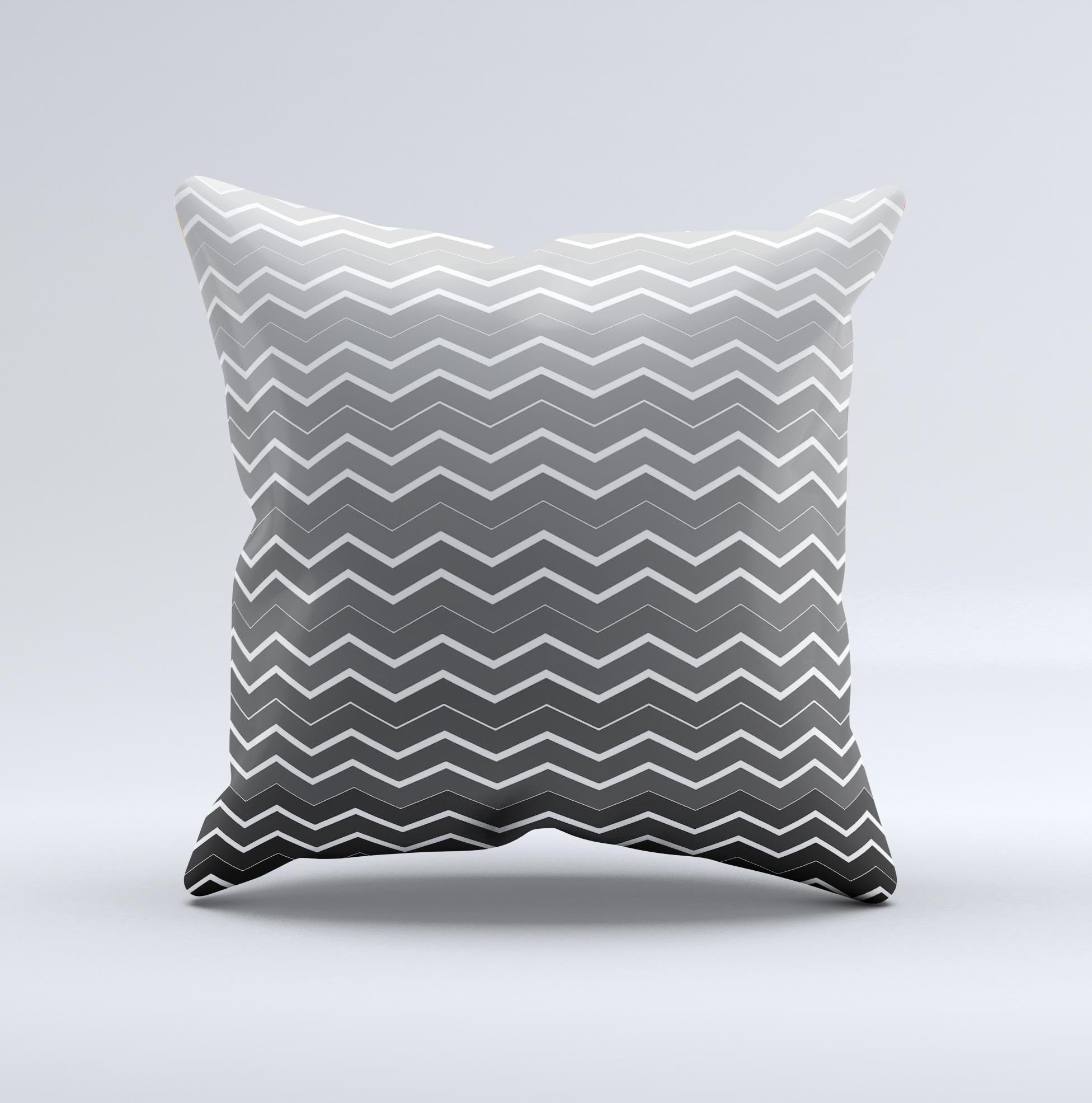 Black Gradient Layered Chevron Decorative Throw Pillow with unique ink-fuzed design, showcasing a stylish gradient pattern.