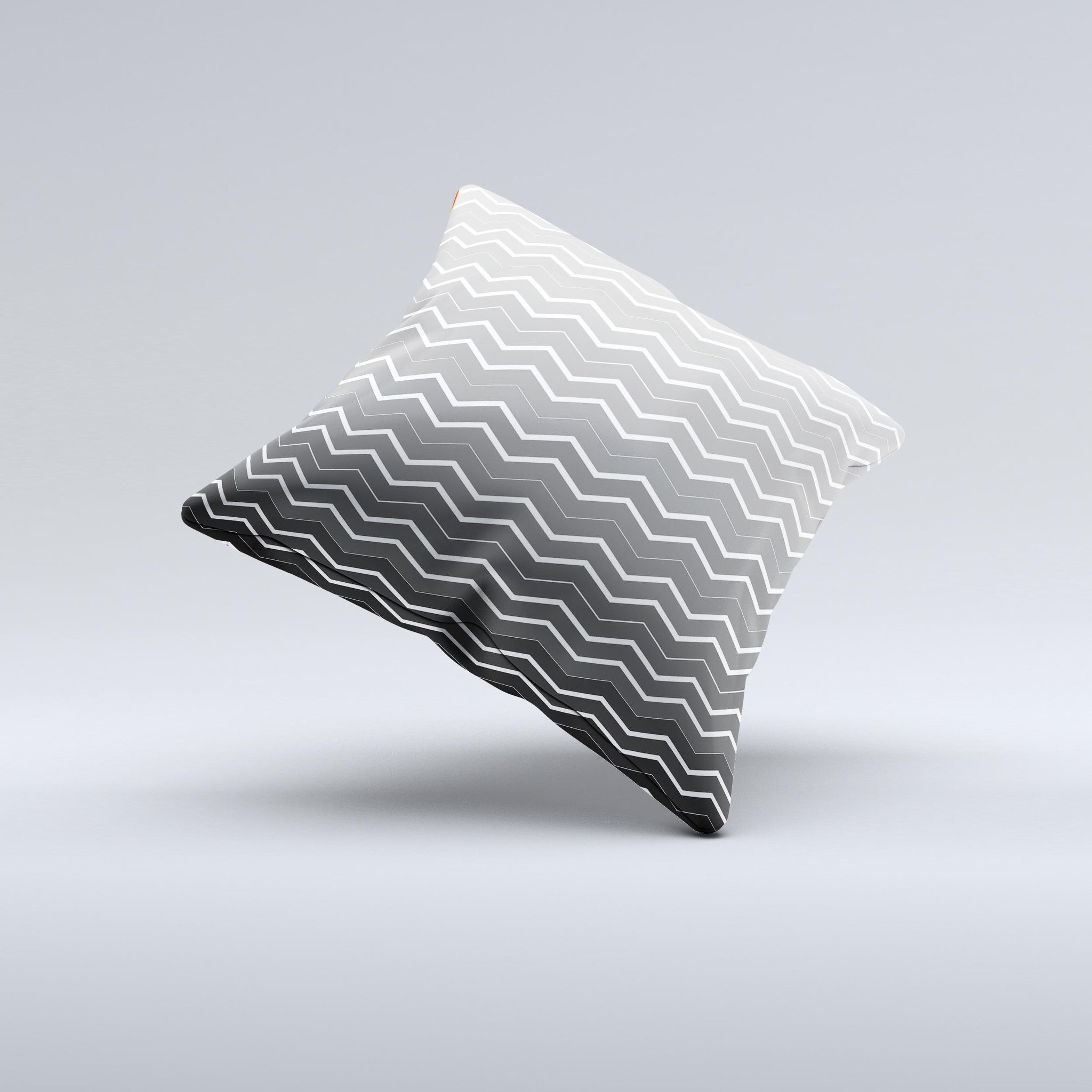 Black Gradient Layered Chevron Decorative Throw Pillow with unique ink-fuzed design, showcasing a stylish gradient pattern.