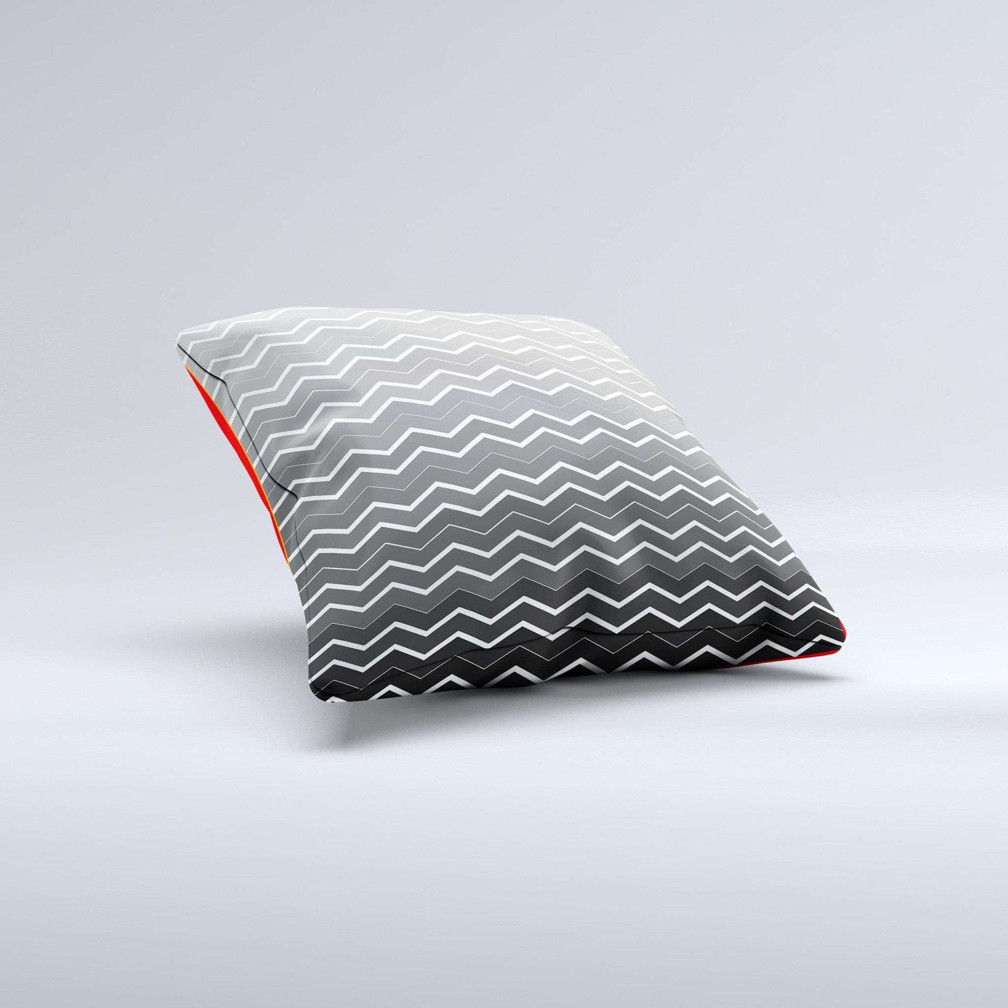 Black Gradient Layered Chevron Decorative Throw Pillow with unique ink-fuzed design, showcasing a stylish gradient pattern.