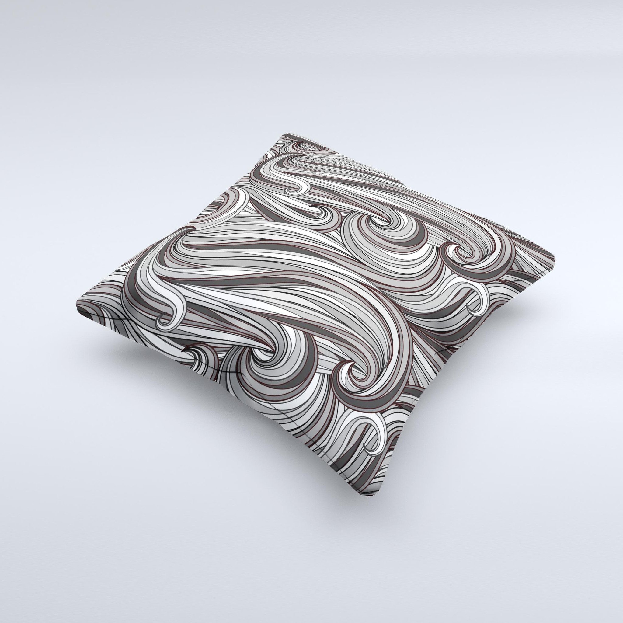 Black and gray decorative throw pillow with a unique monochrome pattern, handcrafted in Virginia, showcasing high-quality fabric and filling.