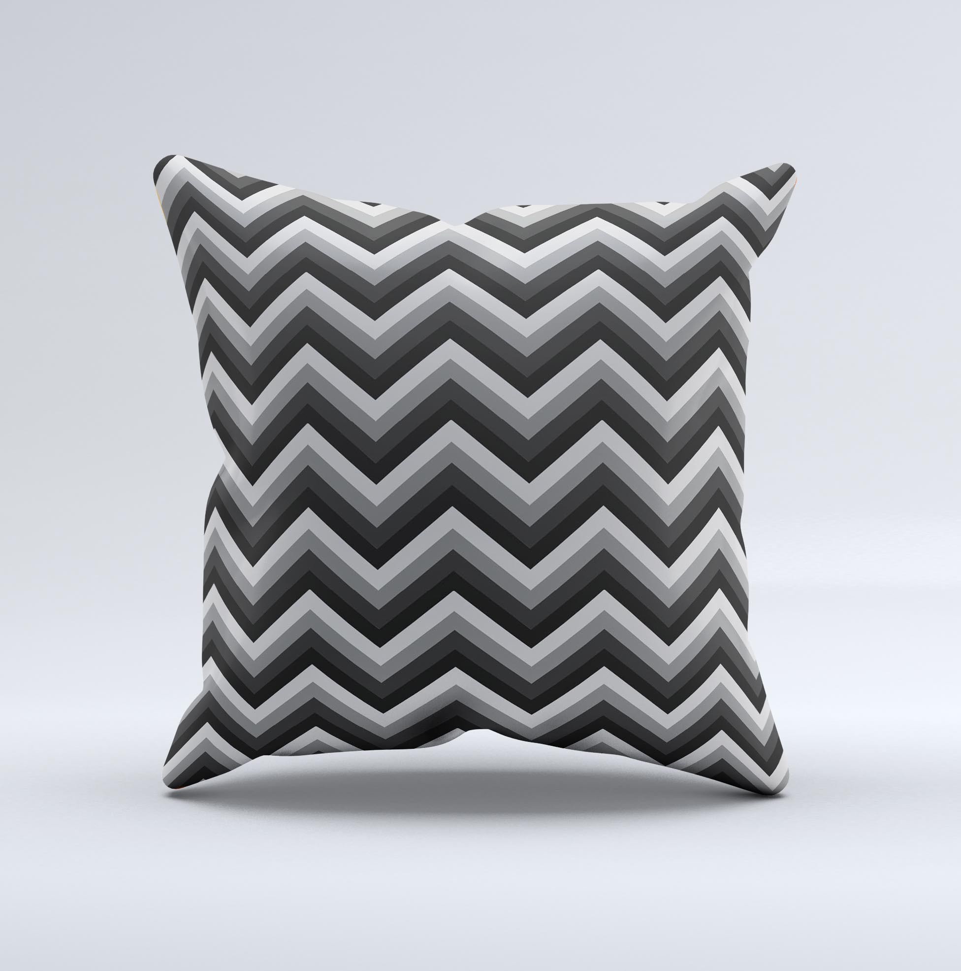 Black Grayscale Layered Chevron Decorative Throw Pillow with unique ink-fuzed design, handcrafted in Virginia.