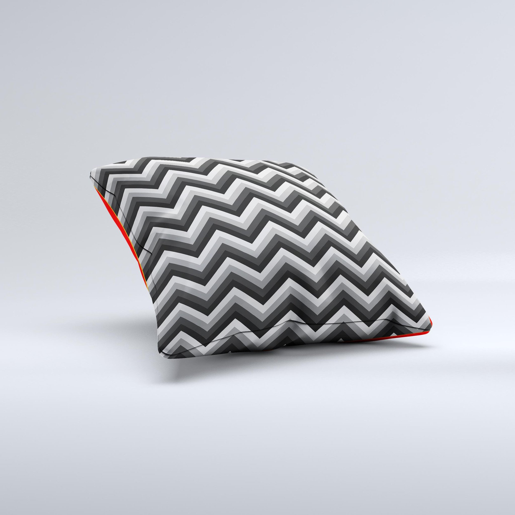 Black Grayscale Layered Chevron Decorative Throw Pillow with unique ink-fuzed design, handcrafted in Virginia.