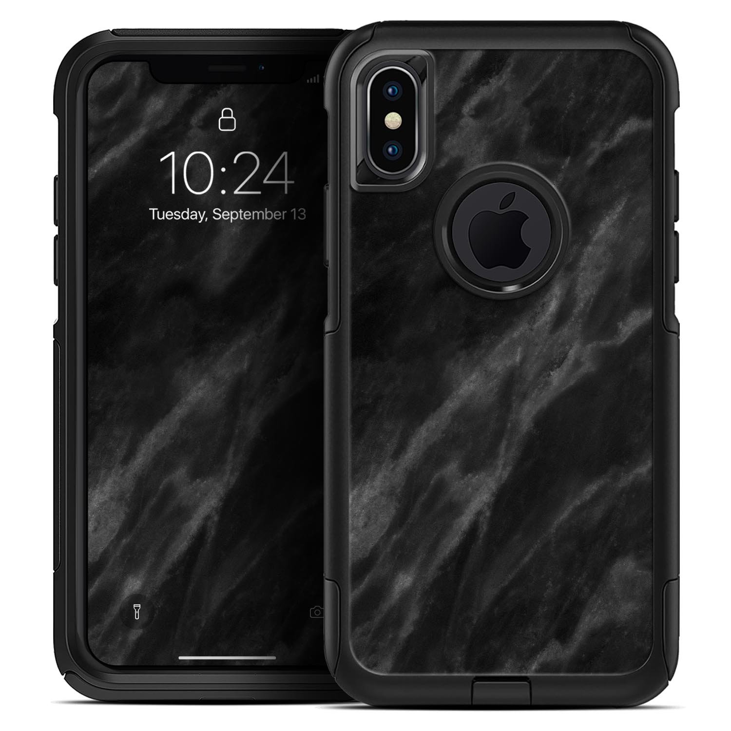 Black Marble Surface Skin Kit designed for iPhone OtterBox cases, showcasing a sleek marble design with a premium finish.