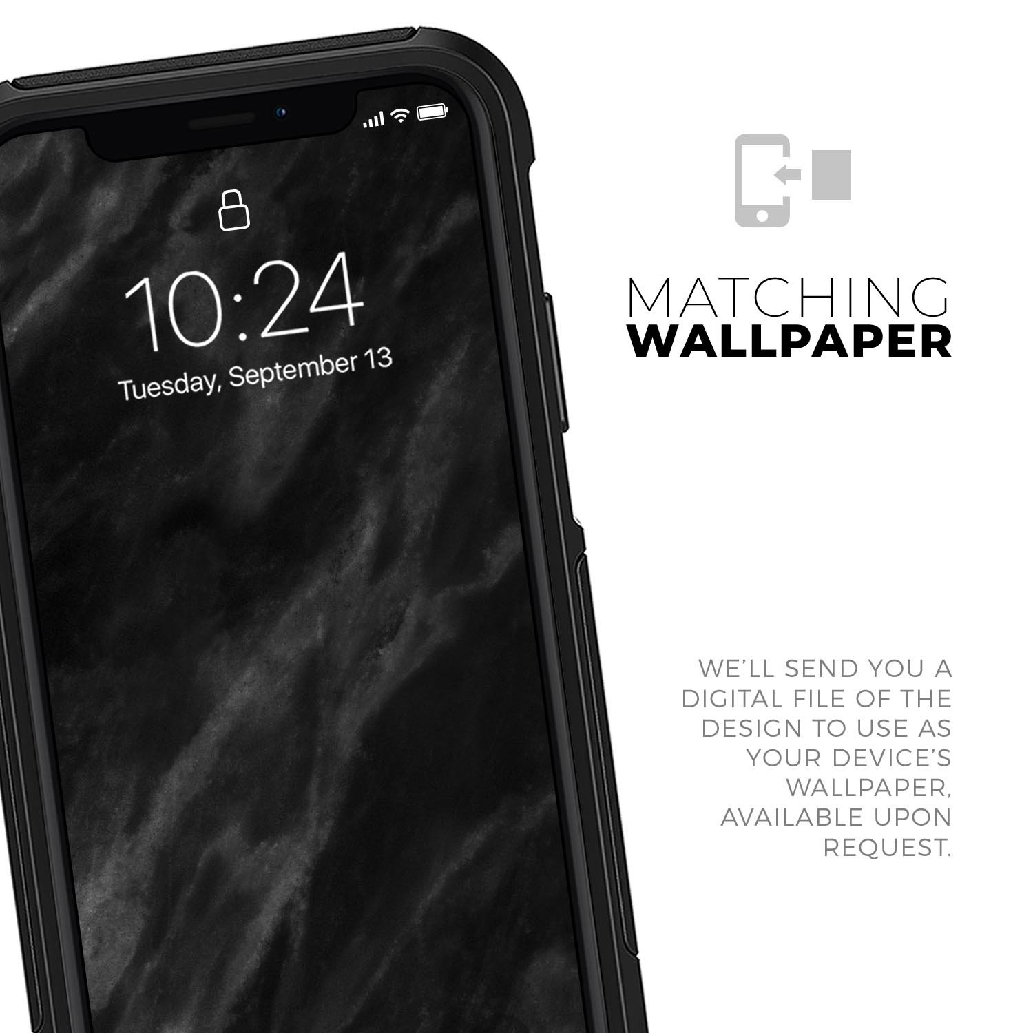 Black Marble Surface Skin Kit designed for iPhone OtterBox cases, showcasing a sleek marble design with a premium finish.