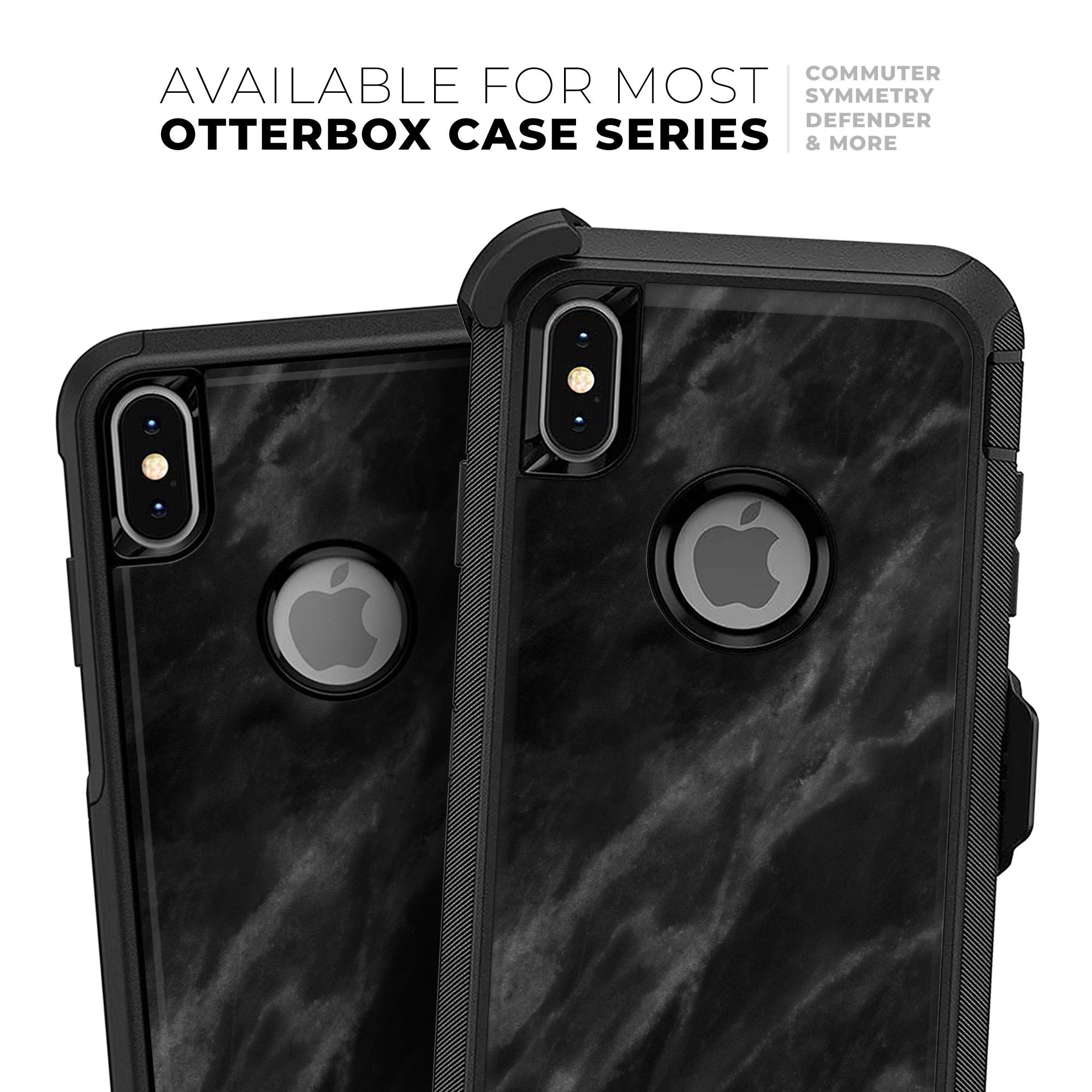 Black Marble Surface Skin Kit designed for iPhone OtterBox cases, showcasing a sleek marble design with a premium finish.