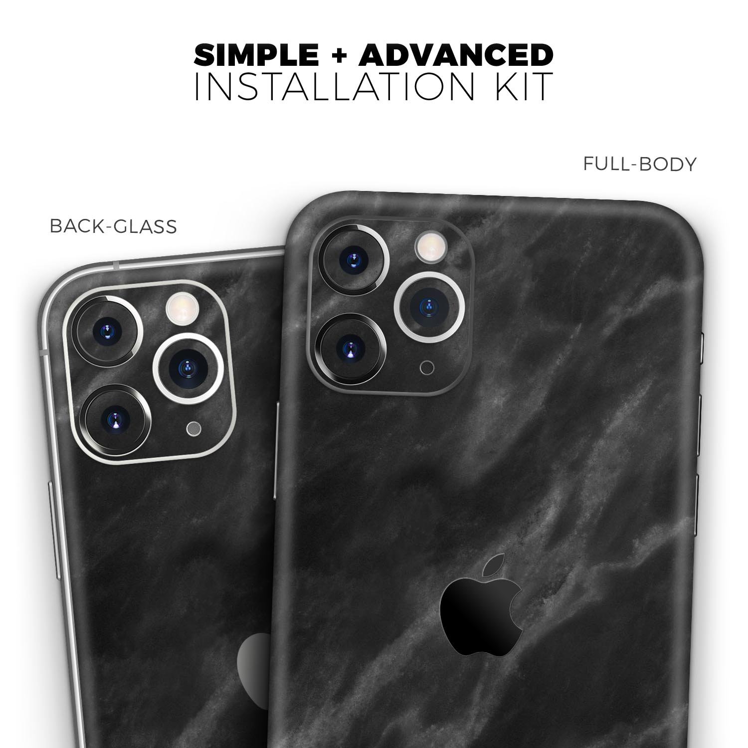 Black Marble Surface Skin-Kit for Apple iPhone 13, showcasing a stylish marble design on a sleek device.