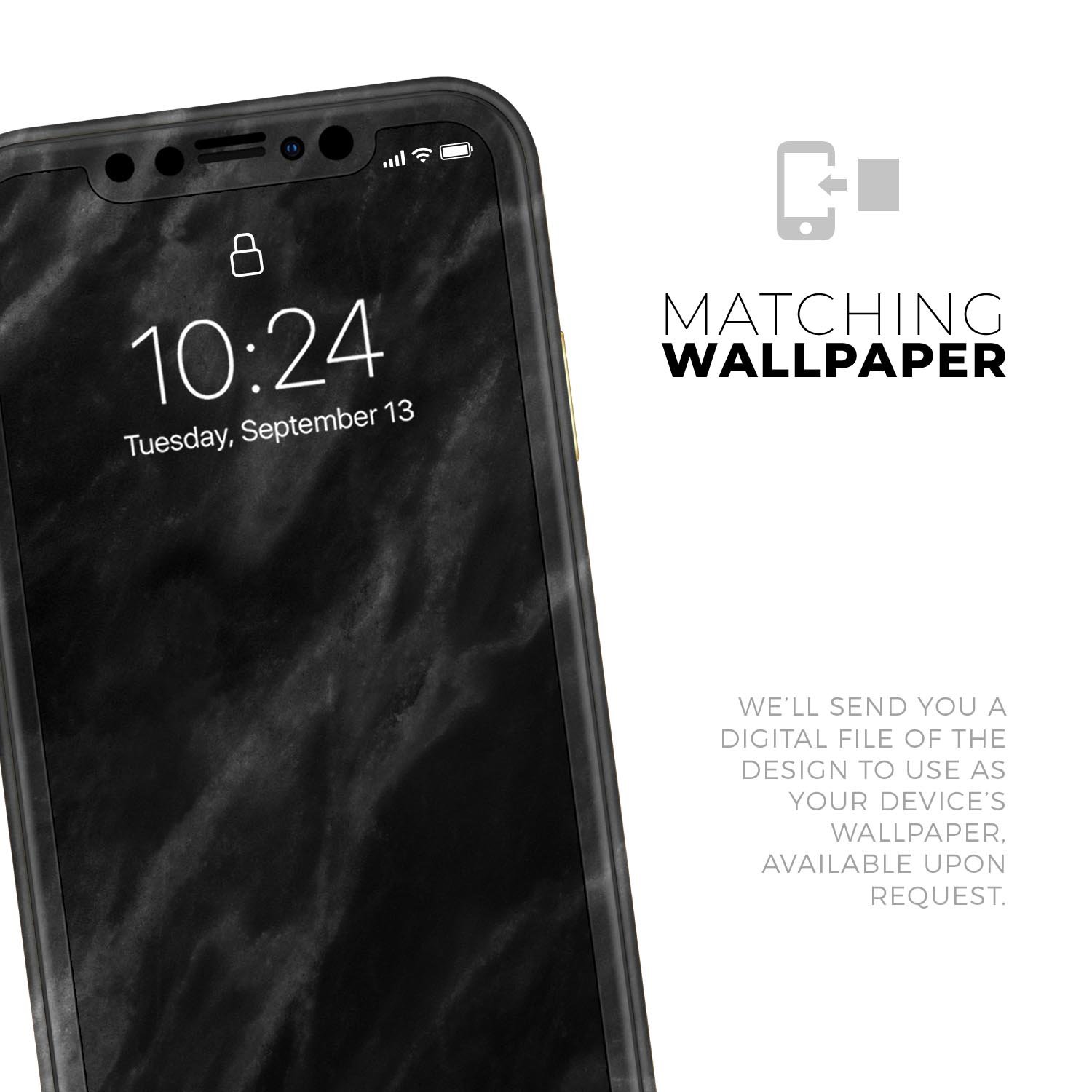 Black Marble Surface Skin-Kit for Apple iPhone 13, showcasing a stylish marble design on a sleek device.