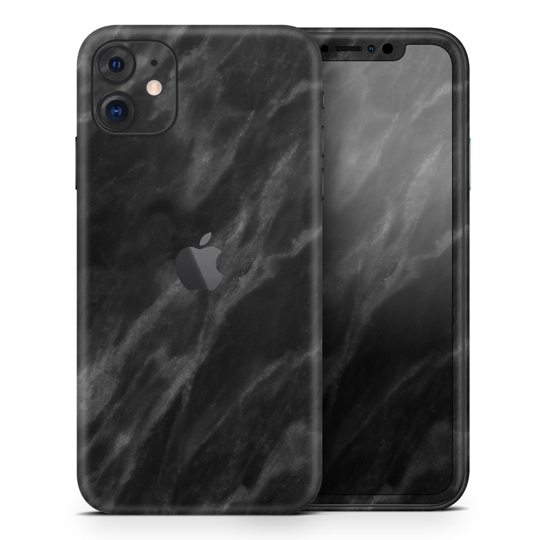 Black Marble Surface Skin-Kit for Apple iPhone 13, showcasing a stylish marble design on a sleek device.