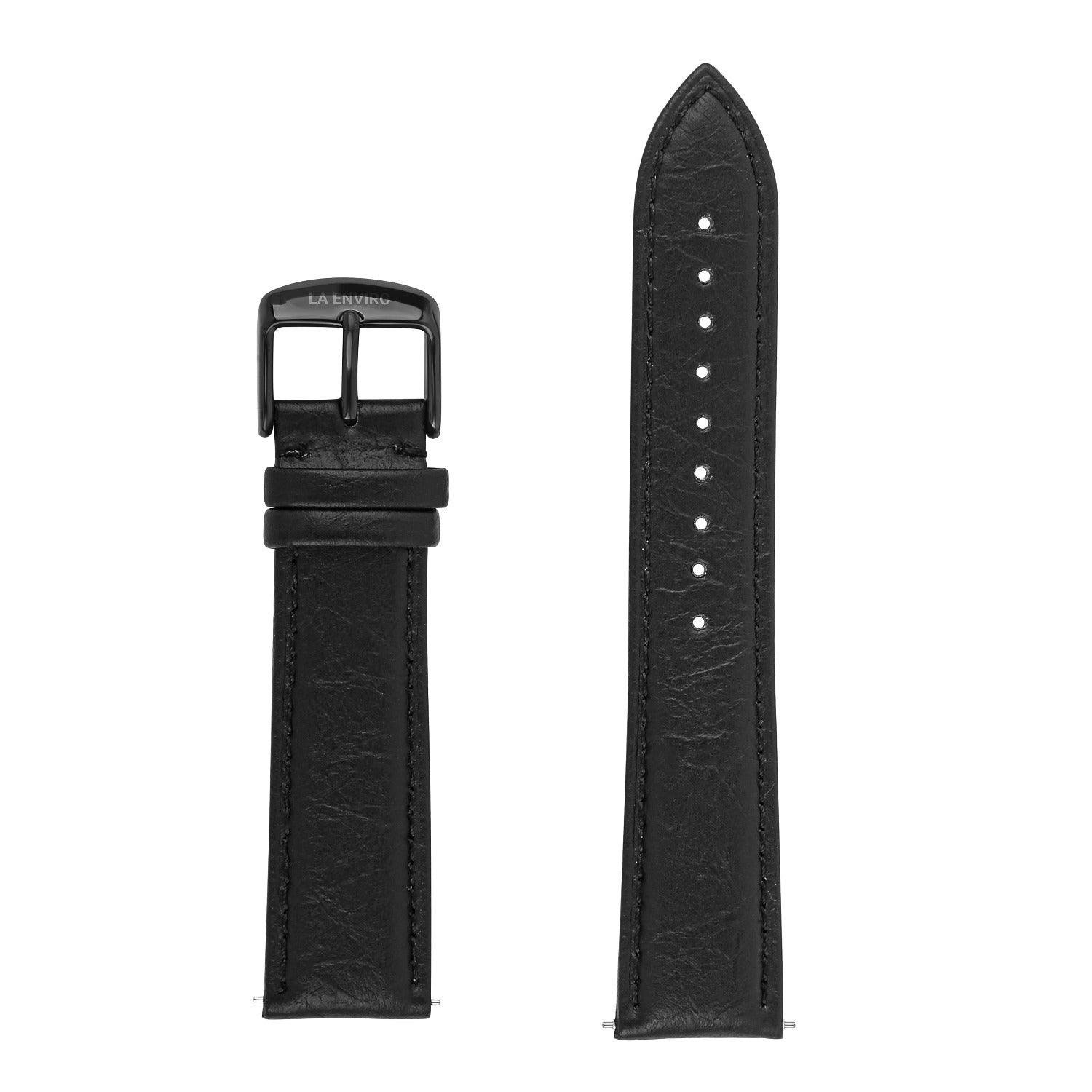 Black Pineapple Leather Watch Strap with stainless steel buckle, showcasing its eco-friendly design and quick release feature.