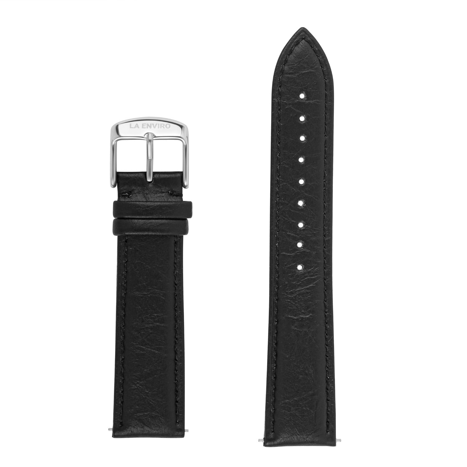 Black Pineapple Leather Watch Strap with stainless steel buckle, showcasing its eco-friendly design and quick release feature.