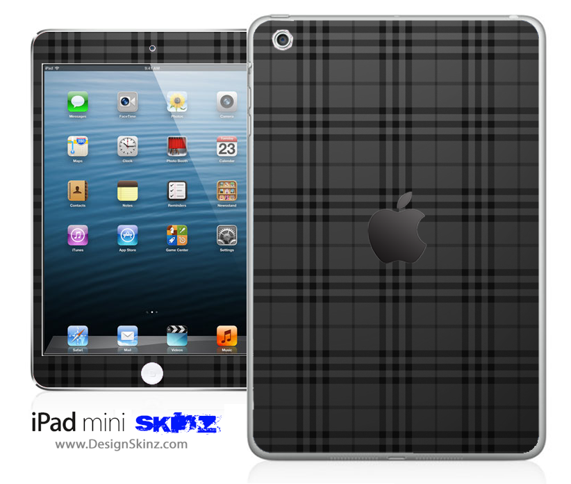 Black Plaid iPad Skin showcasing a stylish design with a smooth finish, perfect for personalizing and protecting your iPad.