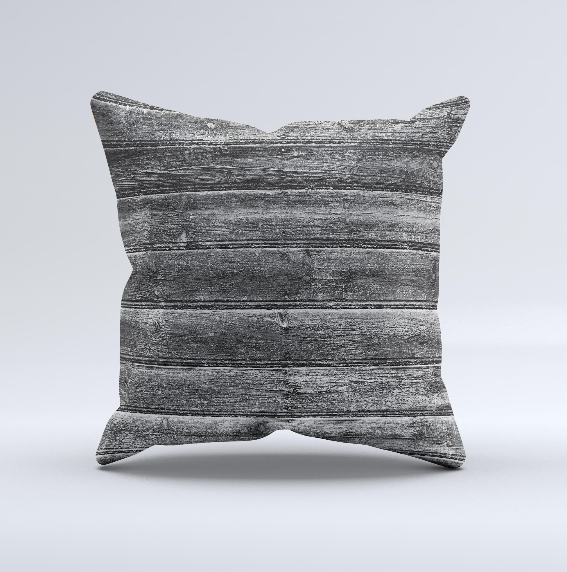 Black decorative throw pillow featuring a wood ink-fuzed design, handcrafted in Virginia with high-quality materials.