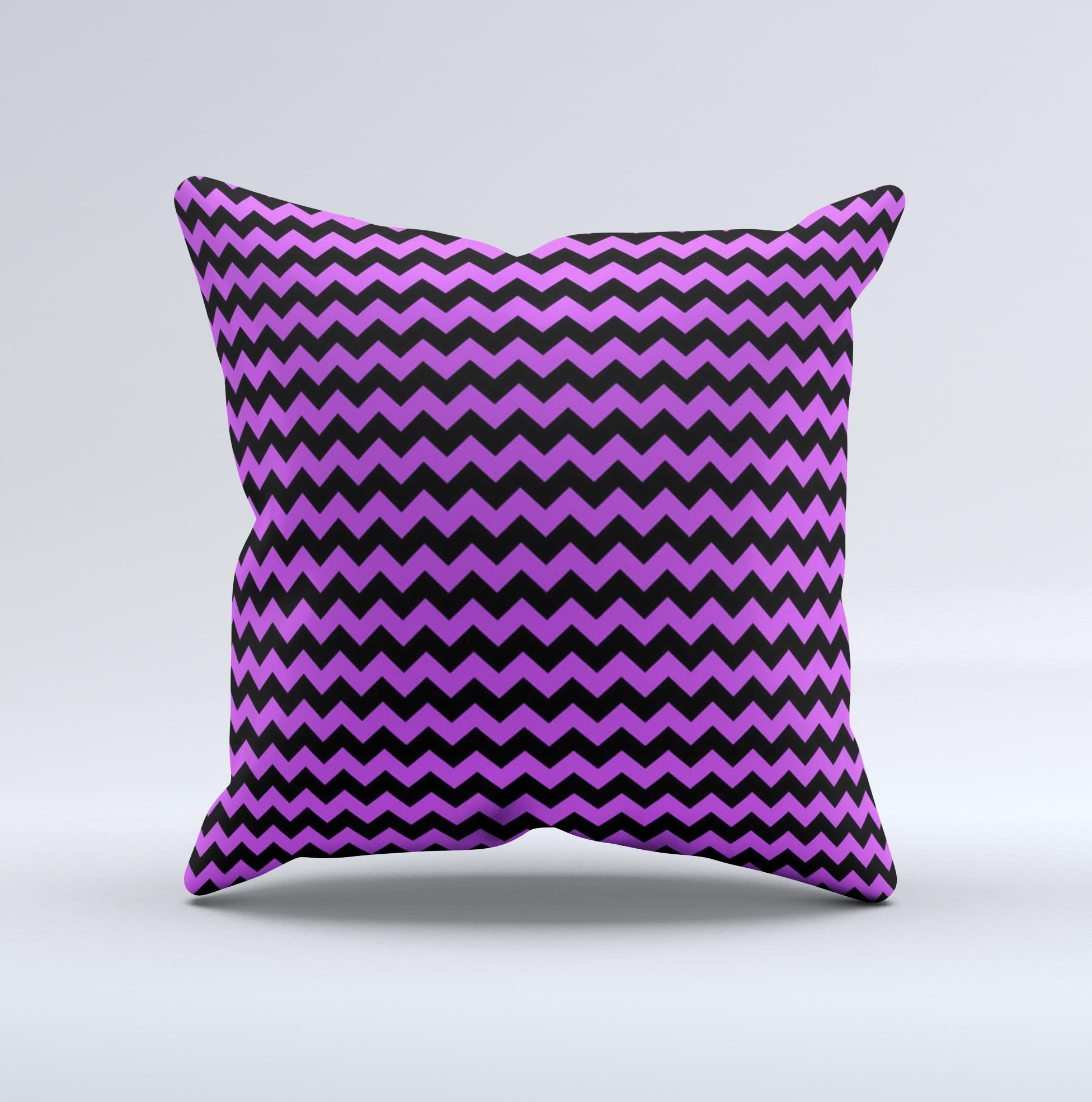 Black and purple decorative throw pillow featuring a chevron pattern, handcrafted in Virginia with high-quality materials.