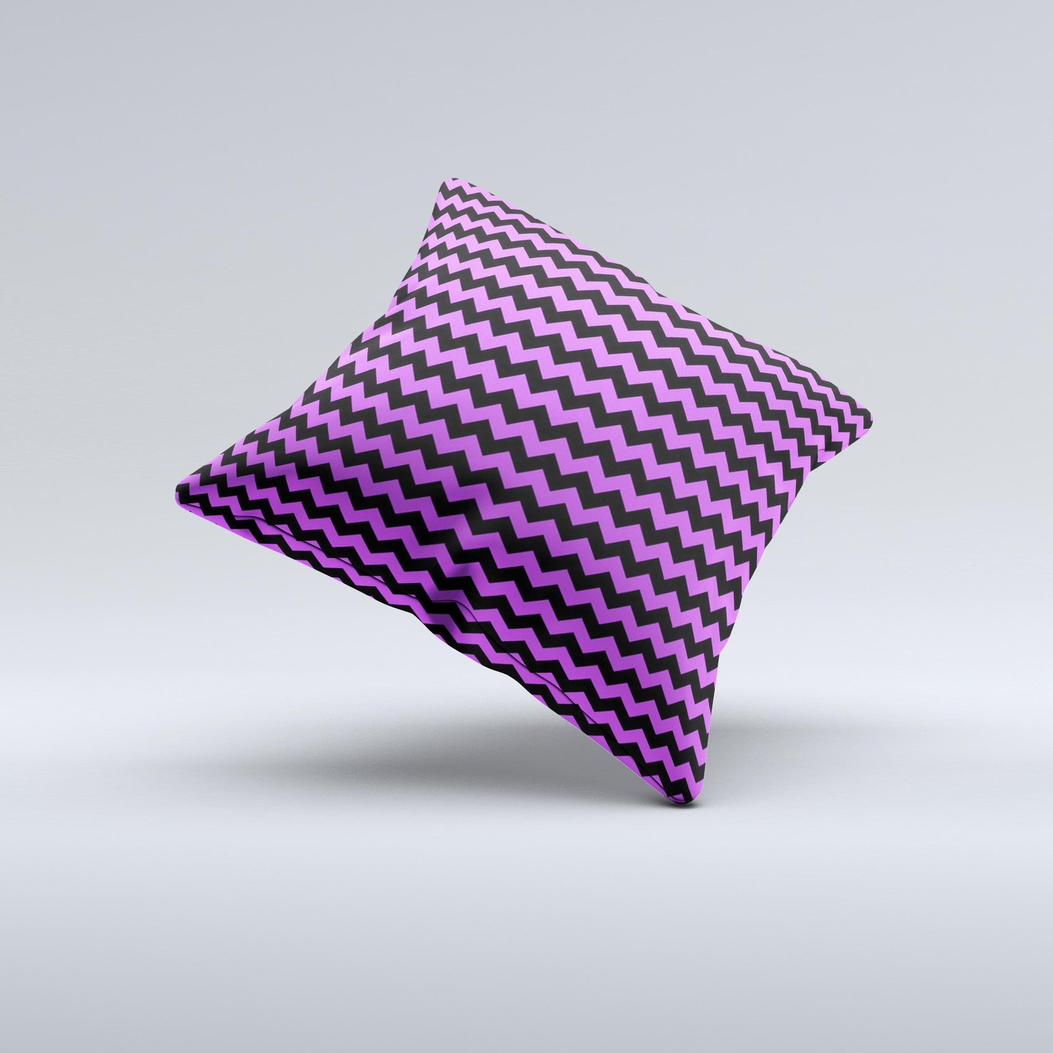 Black and purple decorative throw pillow featuring a chevron pattern, handcrafted in Virginia with high-quality materials.