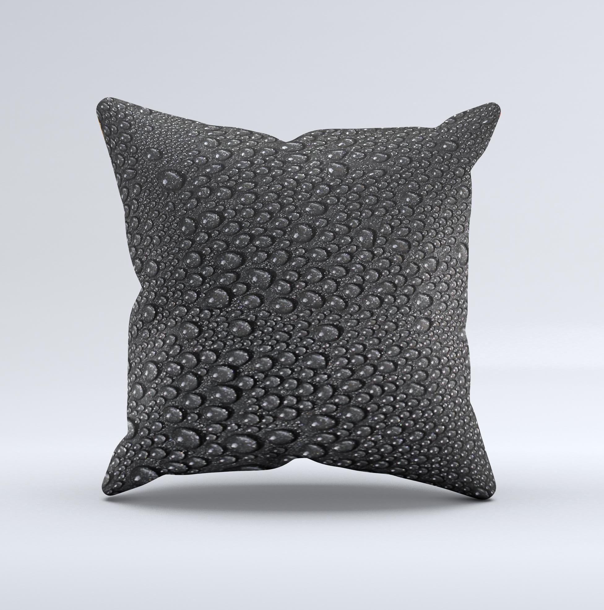 Black Rain Drops Ink-Fuzed Decorative Throw Pillow featuring unique handcrafted design and high-quality fabric.