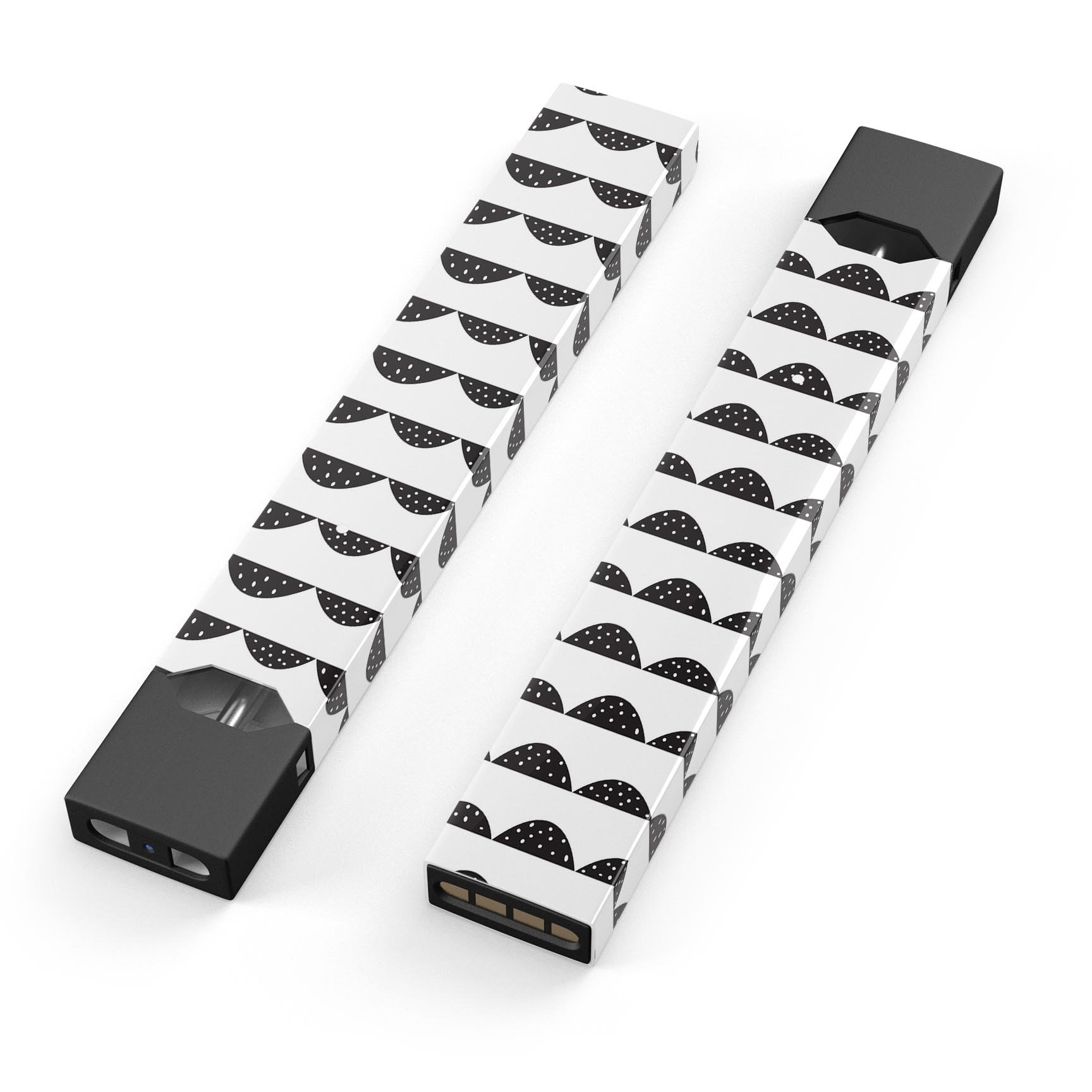 Black Rolling Hills decal with tiny polka dots designed for JUUL vaping device, showcasing a stylish and protective design.